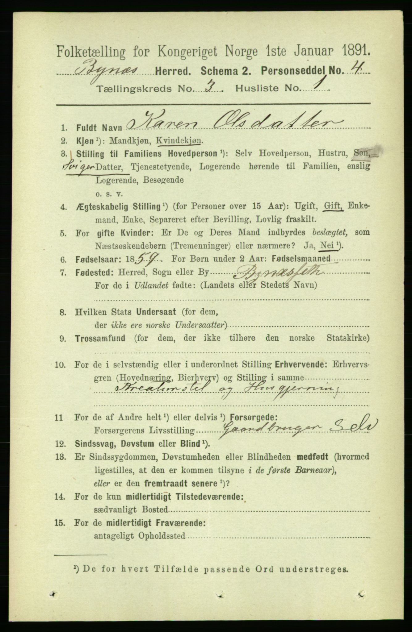 RA, 1891 census for 1655 Byneset, 1891, p. 1288