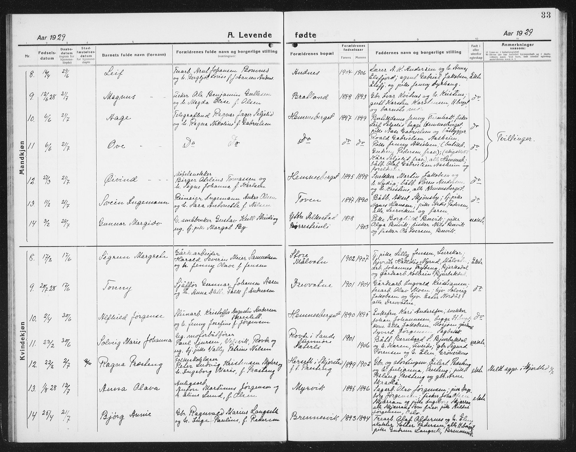 Ministerialprotokoller, klokkerbøker og fødselsregistre - Nordland, AV/SAT-A-1459/825/L0372: Parish register (copy) no. 825C09, 1923-1940, p. 33