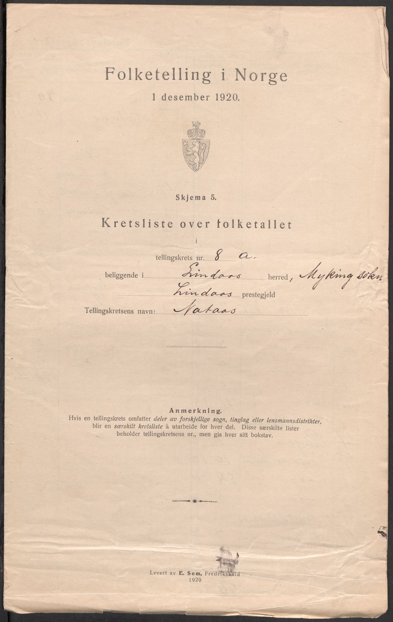 SAB, 1920 census for Lindås, 1920, p. 26