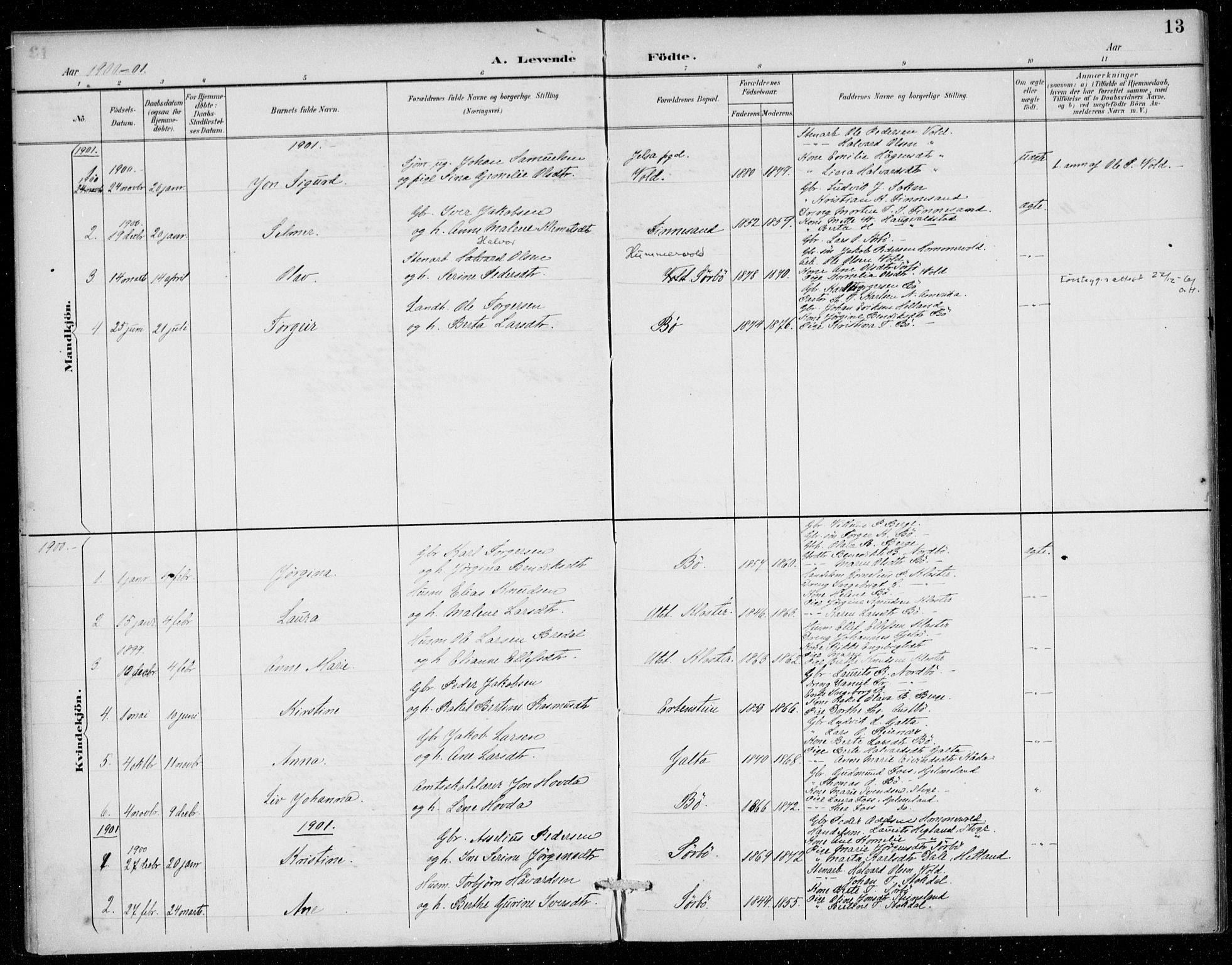 Rennesøy sokneprestkontor, SAST/A -101827/H/Ha/Haa/L0016: Parish register (official) no. A 16, 1891-1924, p. 13
