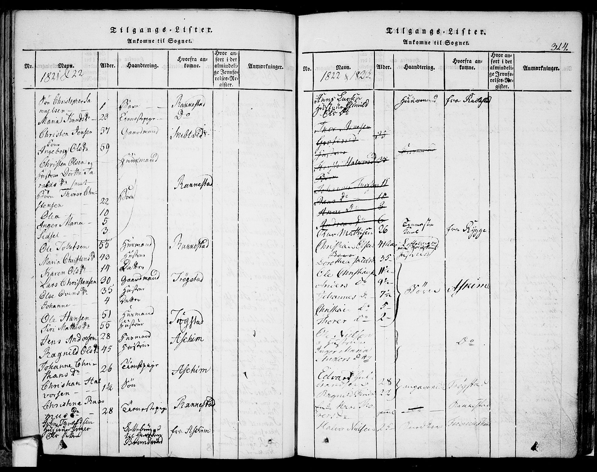 Eidsberg prestekontor Kirkebøker, SAO/A-10905/F/Fa/L0007: Parish register (official) no. I 7, 1814-1832, p. 314