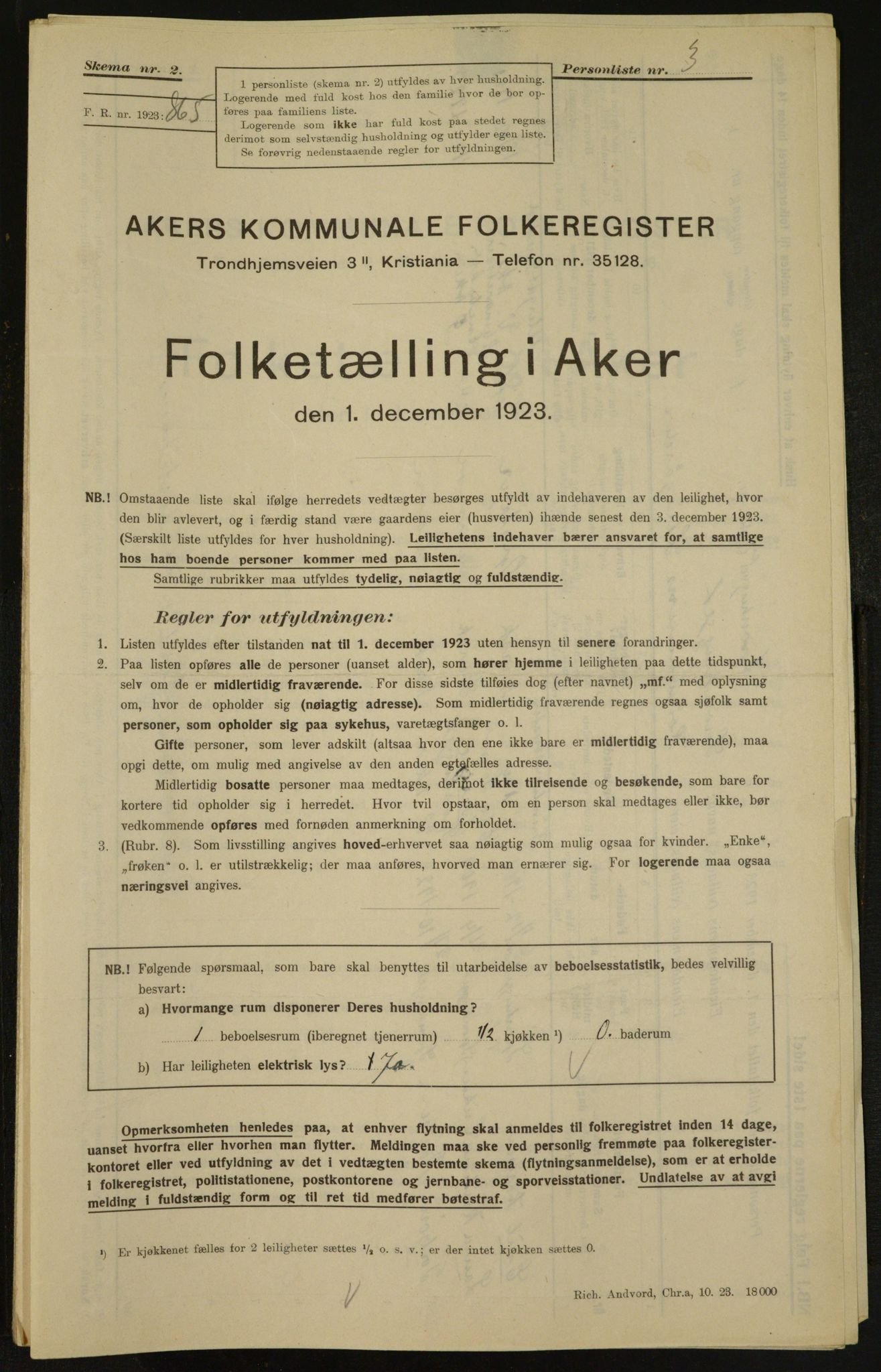 , Municipal Census 1923 for Aker, 1923, p. 5325