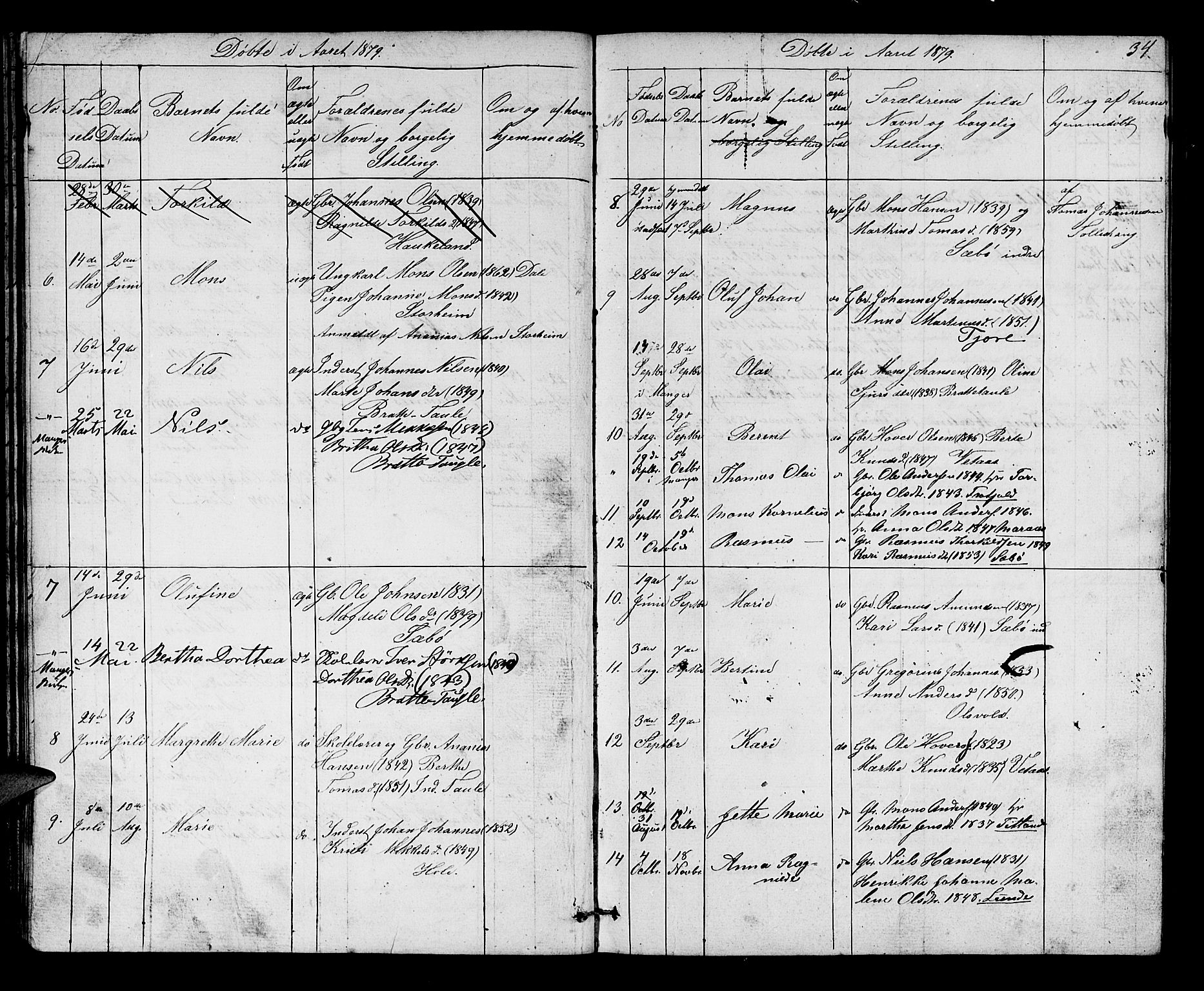 Manger sokneprestembete, SAB/A-76801/H/Hab: Parish register (copy) no. D 1, 1859-1882, p. 34
