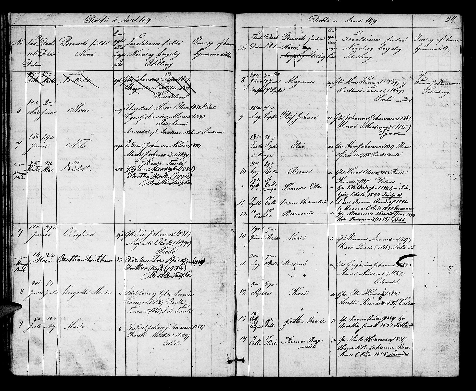 Manger sokneprestembete, AV/SAB-A-76801/H/Hab: Parish register (copy) no. D 1, 1859-1882, p. 34