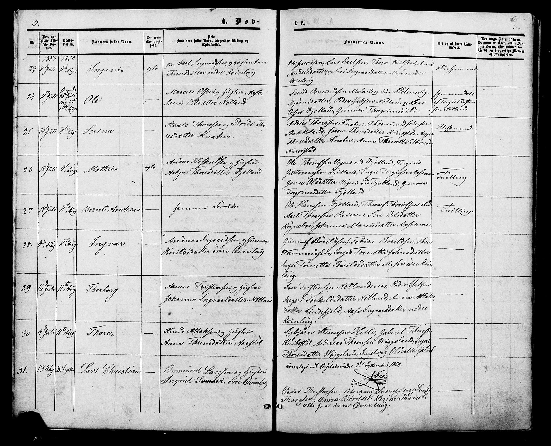 Fjotland sokneprestkontor, SAK/1111-0010/F/Fa/L0001: Parish register (official) no. A 1, 1850-1879, p. 6