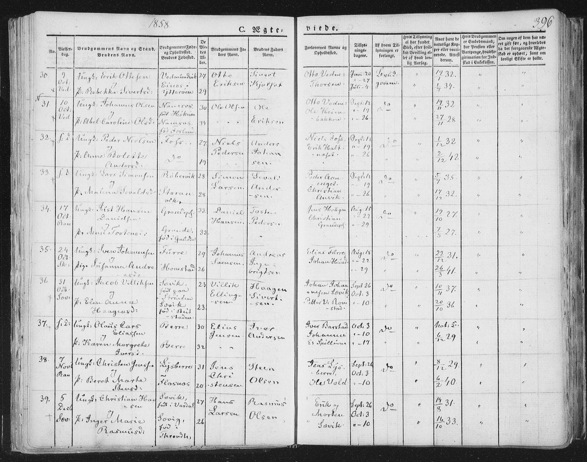 Ministerialprotokoller, klokkerbøker og fødselsregistre - Nord-Trøndelag, SAT/A-1458/764/L0552: Parish register (official) no. 764A07b, 1824-1865, p. 396
