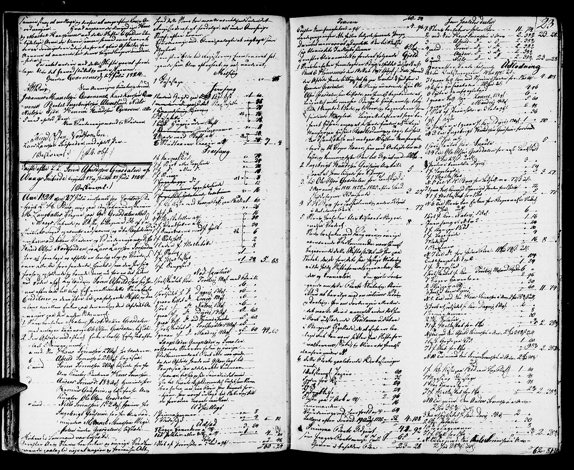 Sunnhordland sorenskrivar, SAB/A-2401/1/H/Ha/Had/L0003: Skifteprotokollar. Føyen, Fjære og Våg. Fol. 365- ut. Register i protokoll., 1824-1828, p. 22b-23a