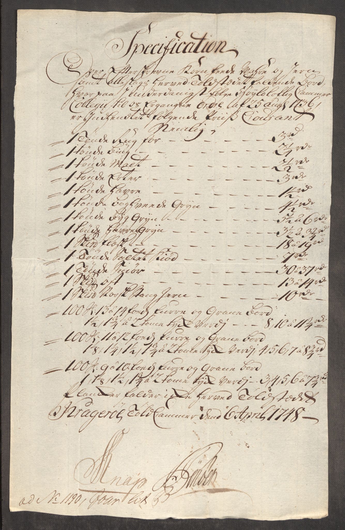 Rentekammeret inntil 1814, Realistisk ordnet avdeling, AV/RA-EA-4070/Oe/L0003: [Ø1]: Priskuranter, 1745-1748, p. 802