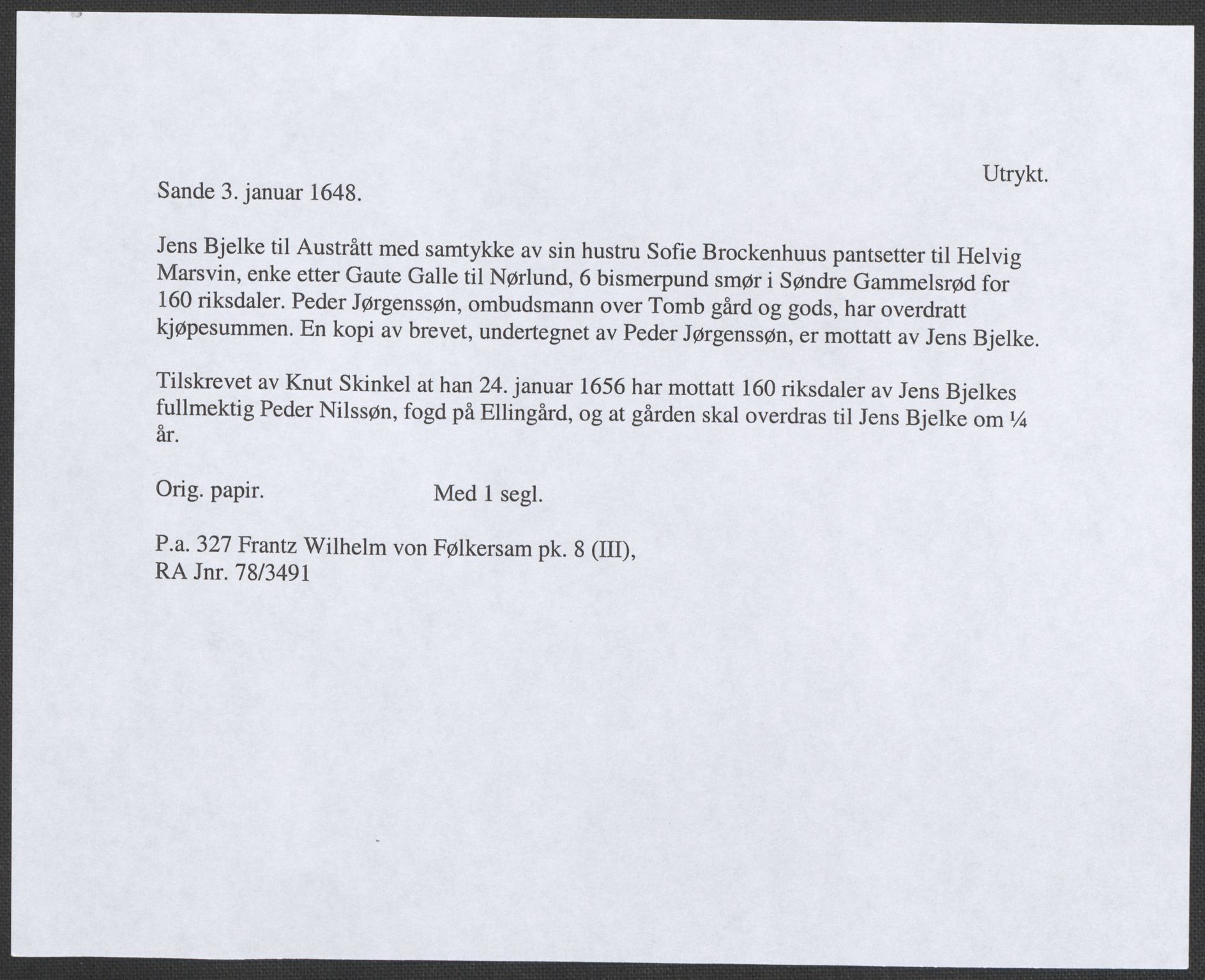 Riksarkivets diplomsamling, AV/RA-EA-5965/F12/L0009: Pk. 8 (III), 1435-1728, p. 157