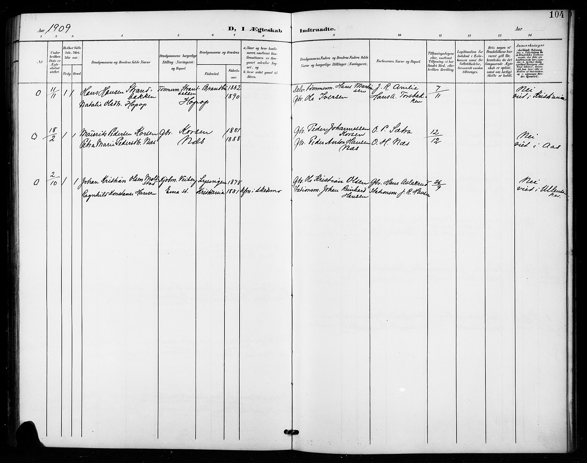 Vestre Toten prestekontor, SAH/PREST-108/H/Ha/Hab/L0016: Parish register (copy) no. 16, 1901-1915, p. 104