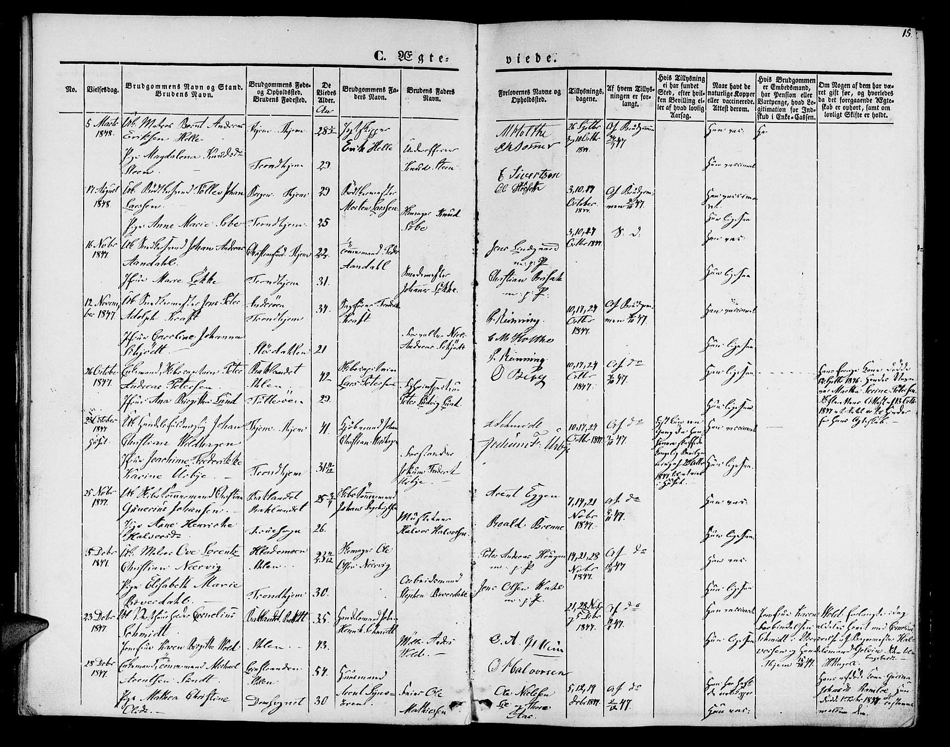 Ministerialprotokoller, klokkerbøker og fødselsregistre - Sør-Trøndelag, SAT/A-1456/602/L0111: Parish register (official) no. 602A09, 1844-1867, p. 15