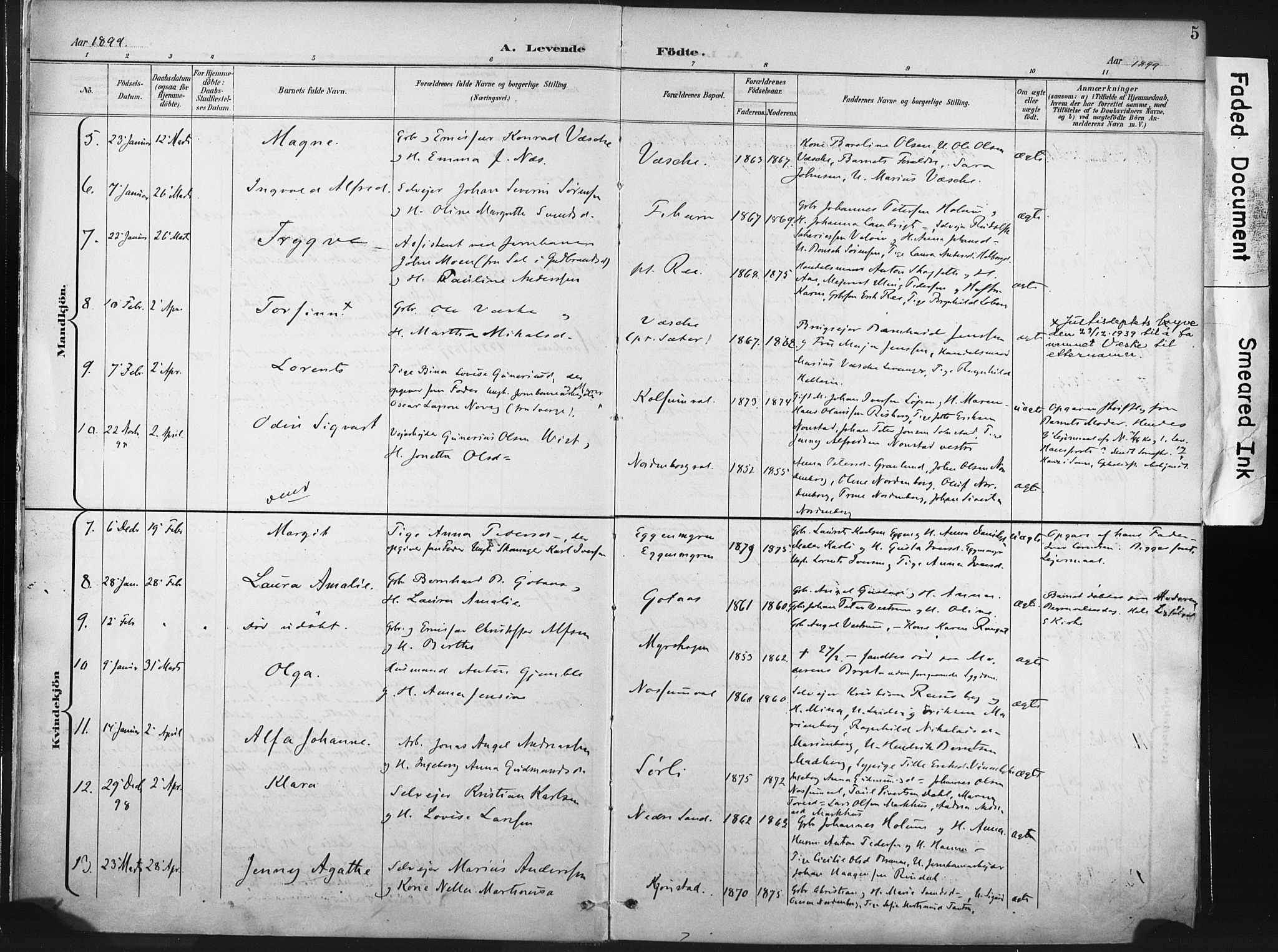 Ministerialprotokoller, klokkerbøker og fødselsregistre - Nord-Trøndelag, AV/SAT-A-1458/717/L0162: Parish register (official) no. 717A12, 1898-1923, p. 5