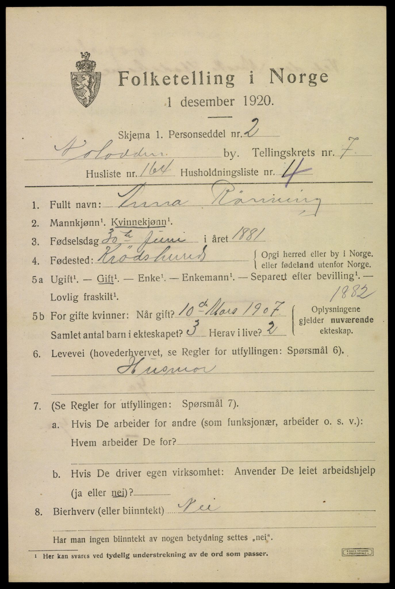 SAKO, 1920 census for Notodden, 1920, p. 16870