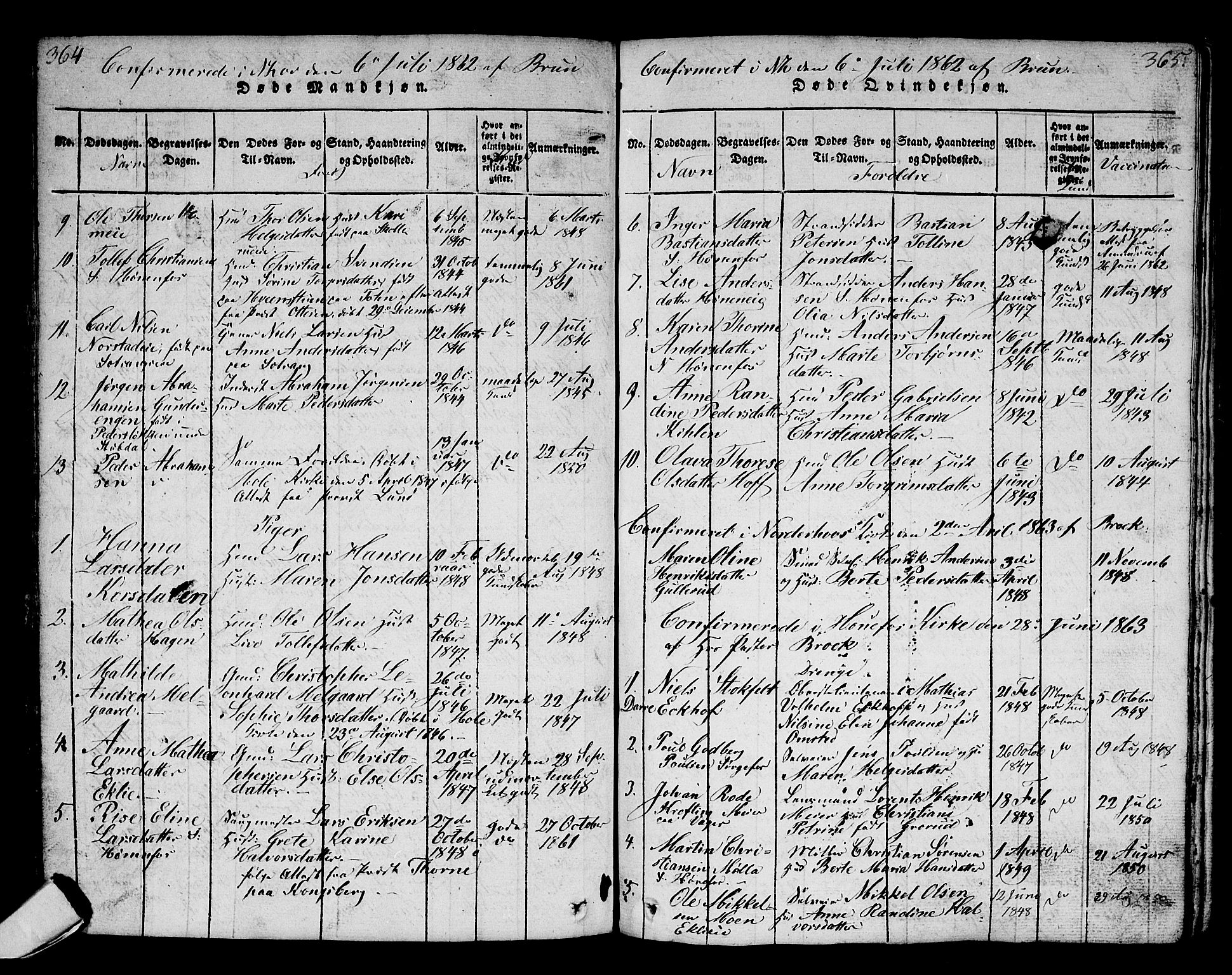 Norderhov kirkebøker, AV/SAKO-A-237/G/Ga/L0002: Parish register (copy) no. I 2, 1814-1867, p. 364-365