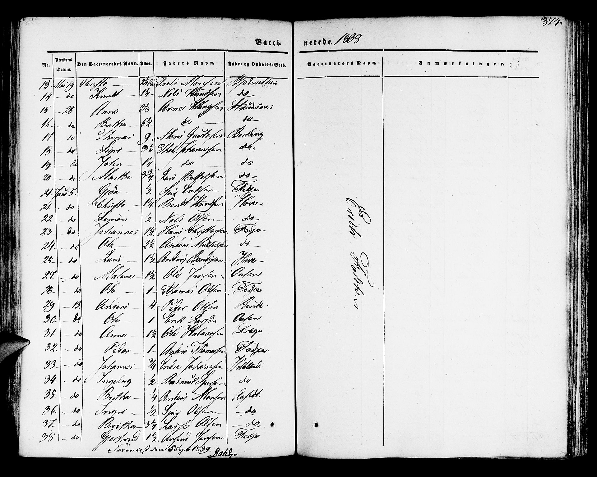 Leikanger sokneprestembete, AV/SAB-A-81001/H/Haa/Haaa/L0007: Parish register (official) no. A 7, 1838-1851, p. 374