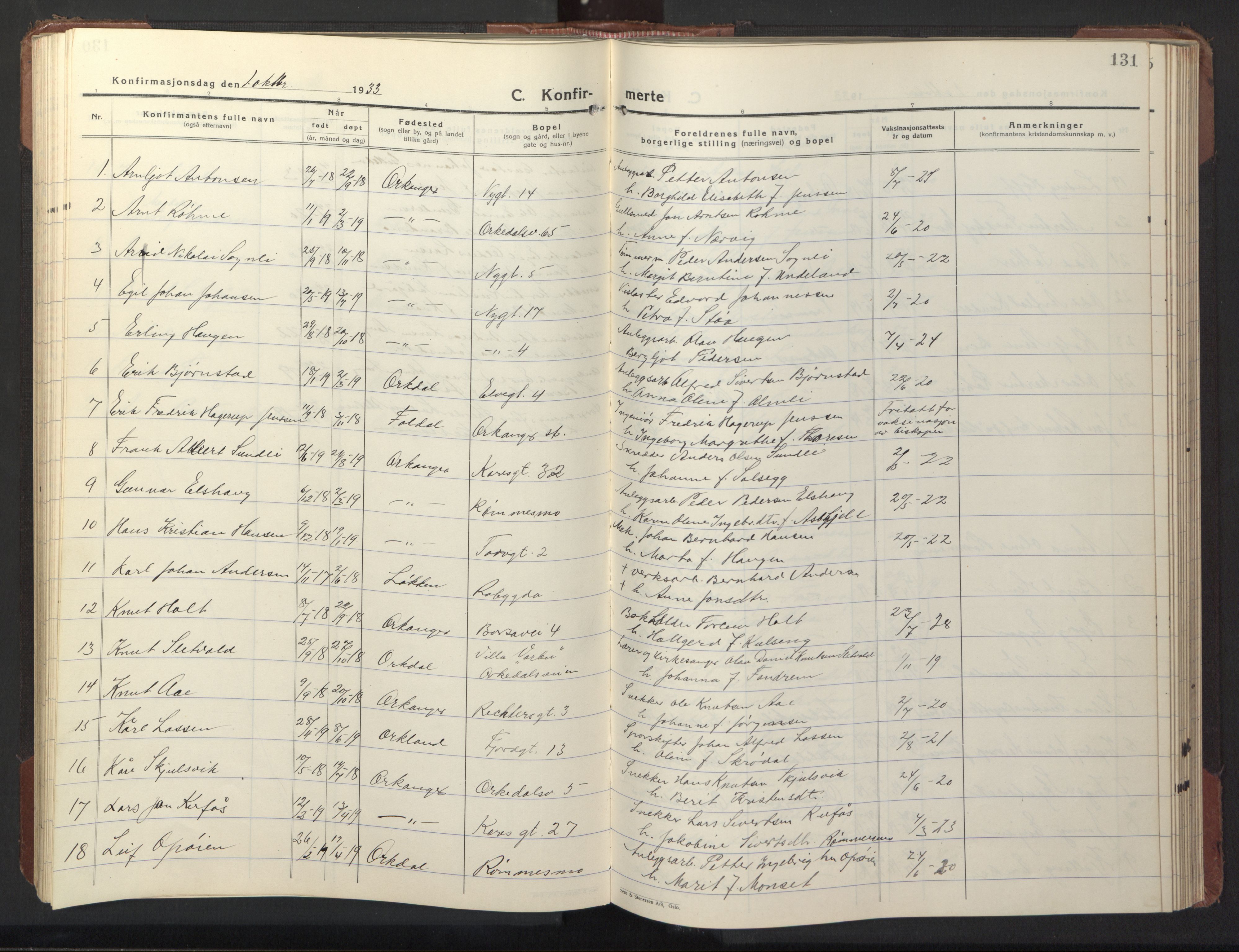 Ministerialprotokoller, klokkerbøker og fødselsregistre - Sør-Trøndelag, SAT/A-1456/669/L0832: Parish register (copy) no. 669C02, 1925-1953, p. 131