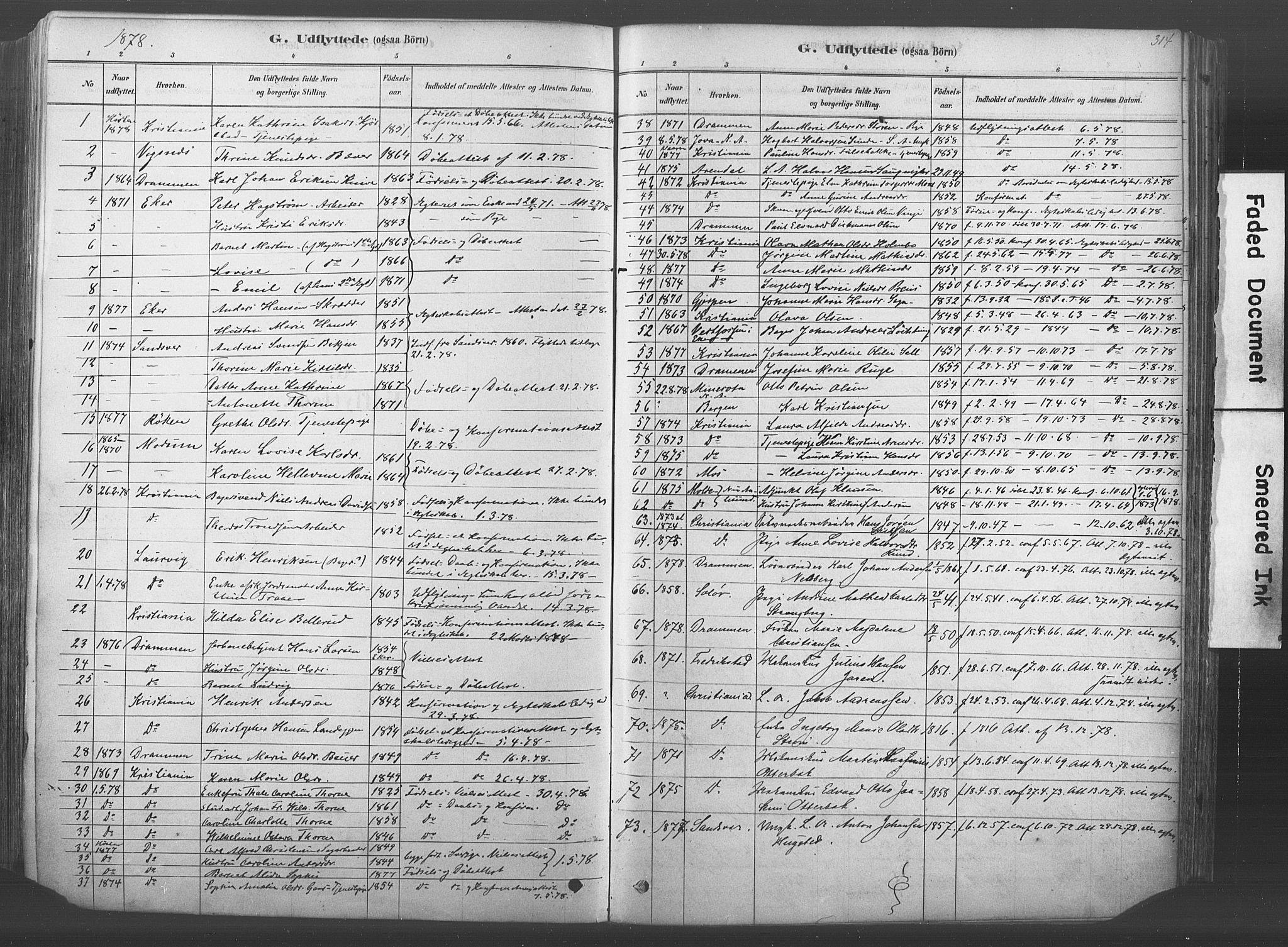 Kongsberg kirkebøker, SAKO/A-22/F/Fb/L0001: Parish register (official) no. II 1, 1878-1886, p. 314