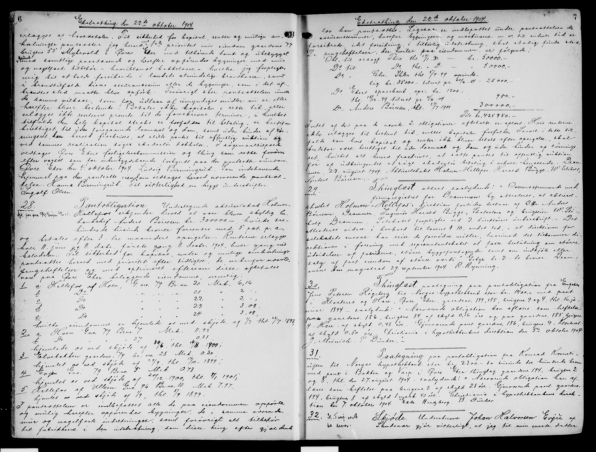 Eiker, Modum og Sigdal sorenskriveri, AV/SAKO-A-123/G/Ga/Gab/L0001: Mortgage book no. II 1, 1904-1906, p. 6-7