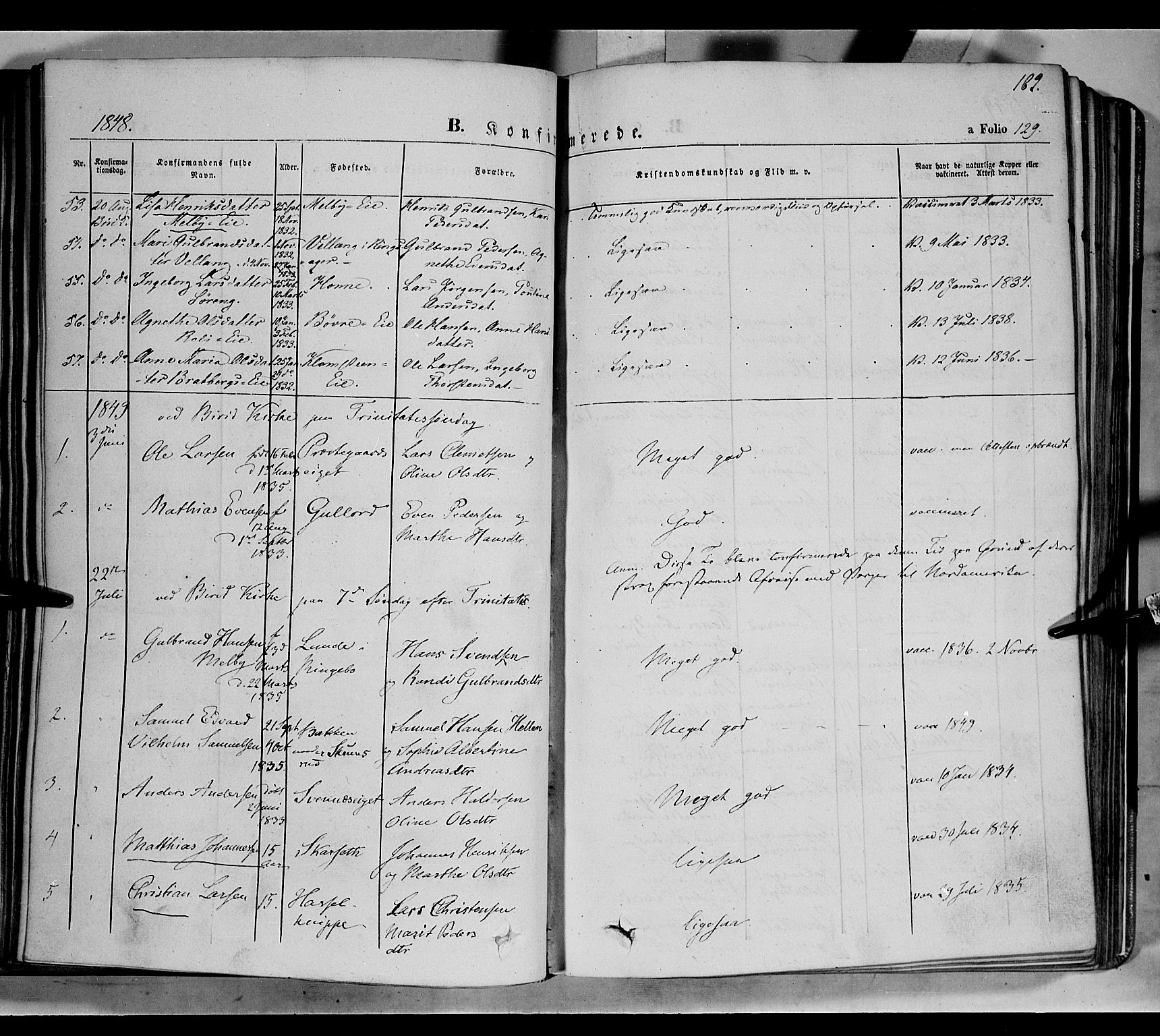 Biri prestekontor, AV/SAH-PREST-096/H/Ha/Haa/L0005: Parish register (official) no. 5, 1843-1854, p. 162