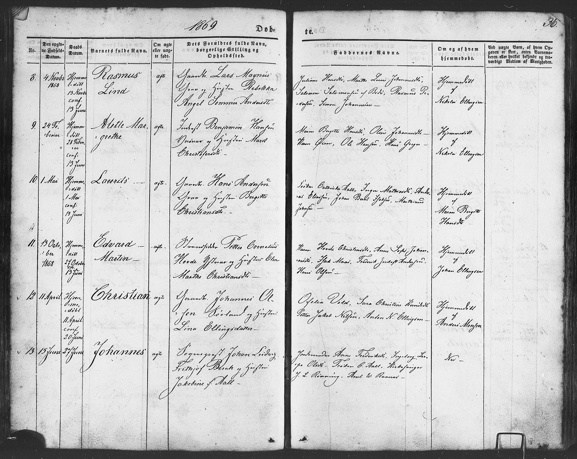 Ministerialprotokoller, klokkerbøker og fødselsregistre - Nordland, AV/SAT-A-1459/807/L0121: Parish register (official) no. 807A04, 1846-1879, p. 36