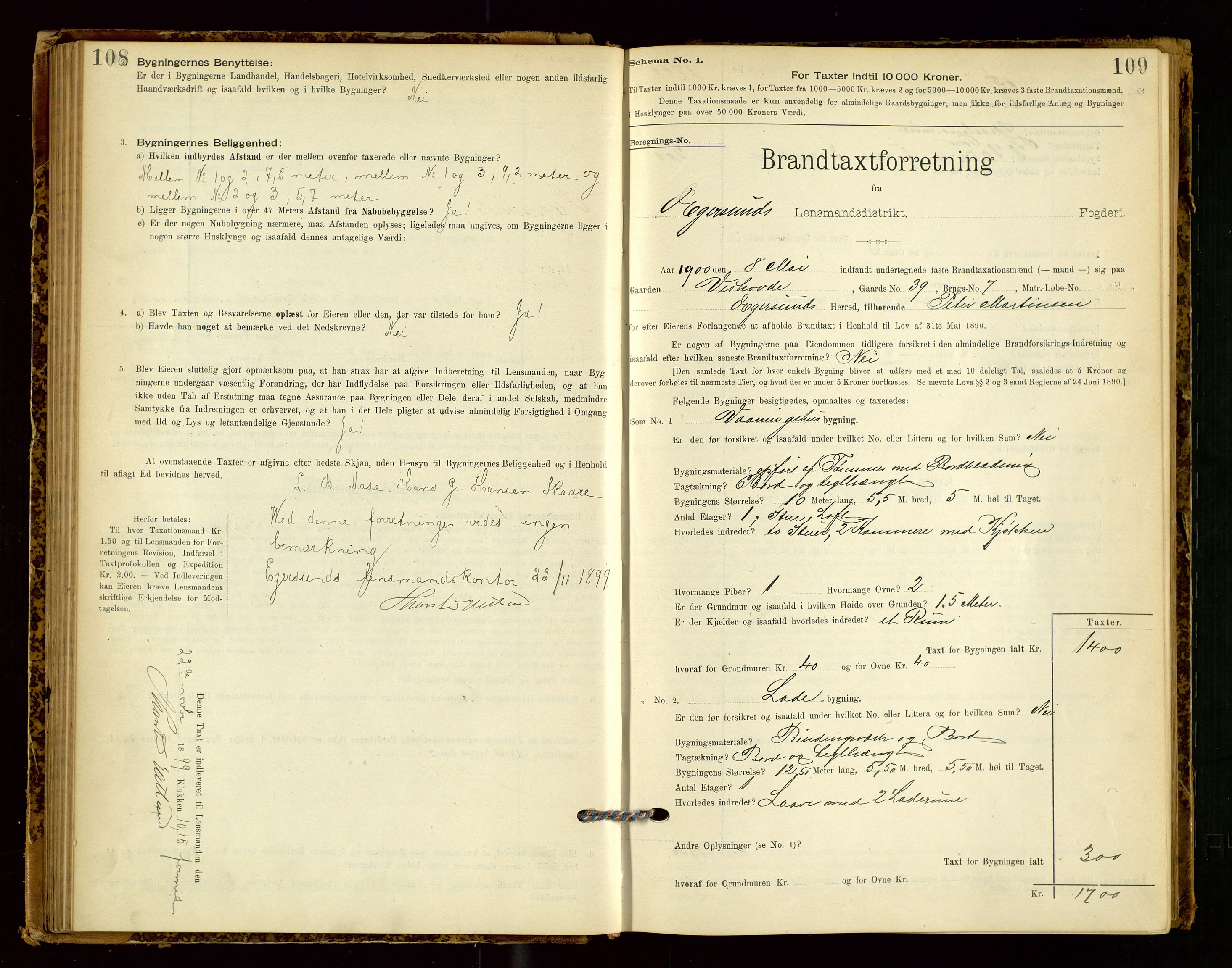 Eigersund lensmannskontor, SAST/A-100171/Gob/L0001: Skjemaprotokoll, 1894-1909, p. 108-109