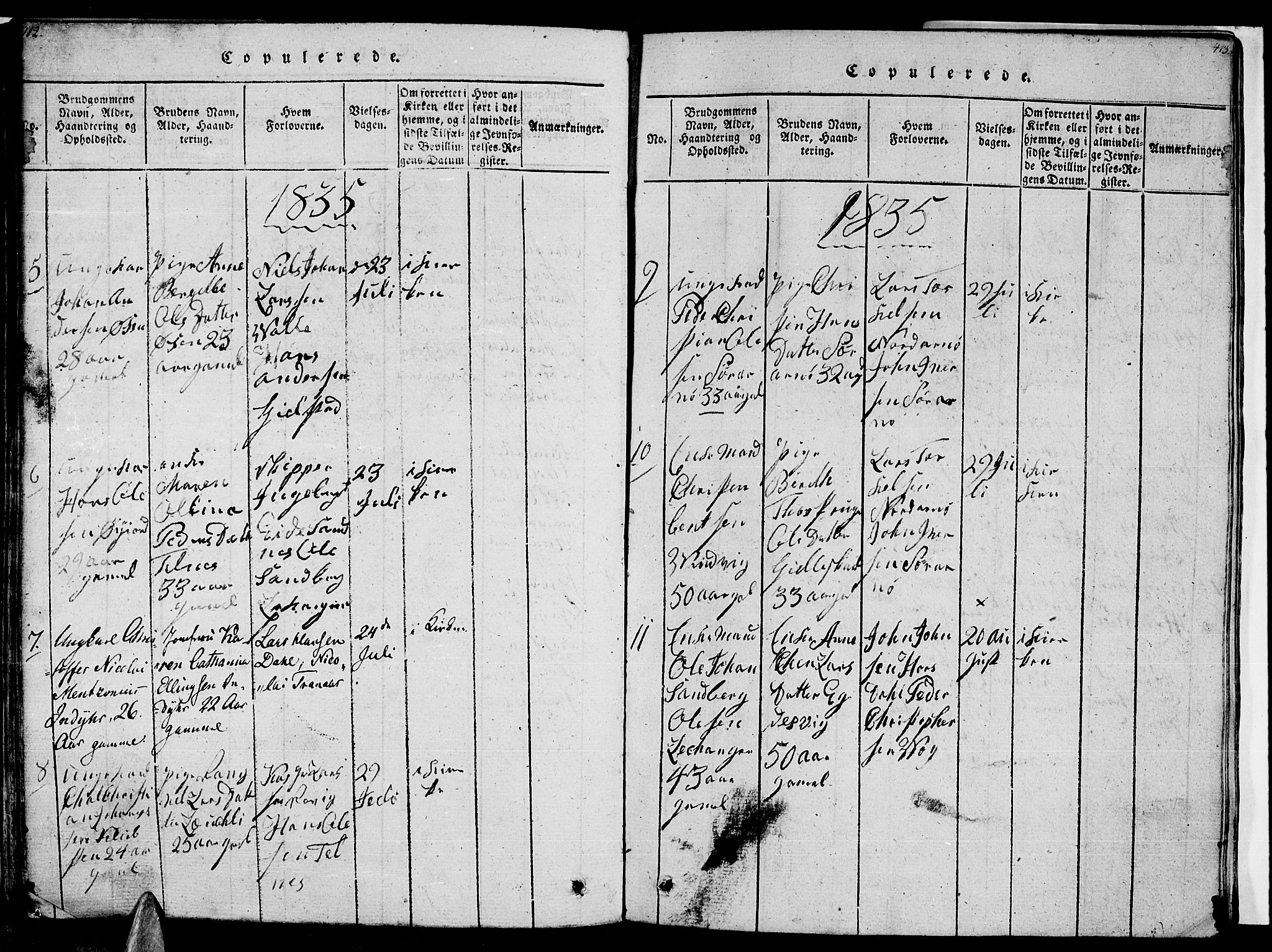 Ministerialprotokoller, klokkerbøker og fødselsregistre - Nordland, SAT/A-1459/805/L0105: Parish register (copy) no. 805C01, 1820-1839, p. 412-413