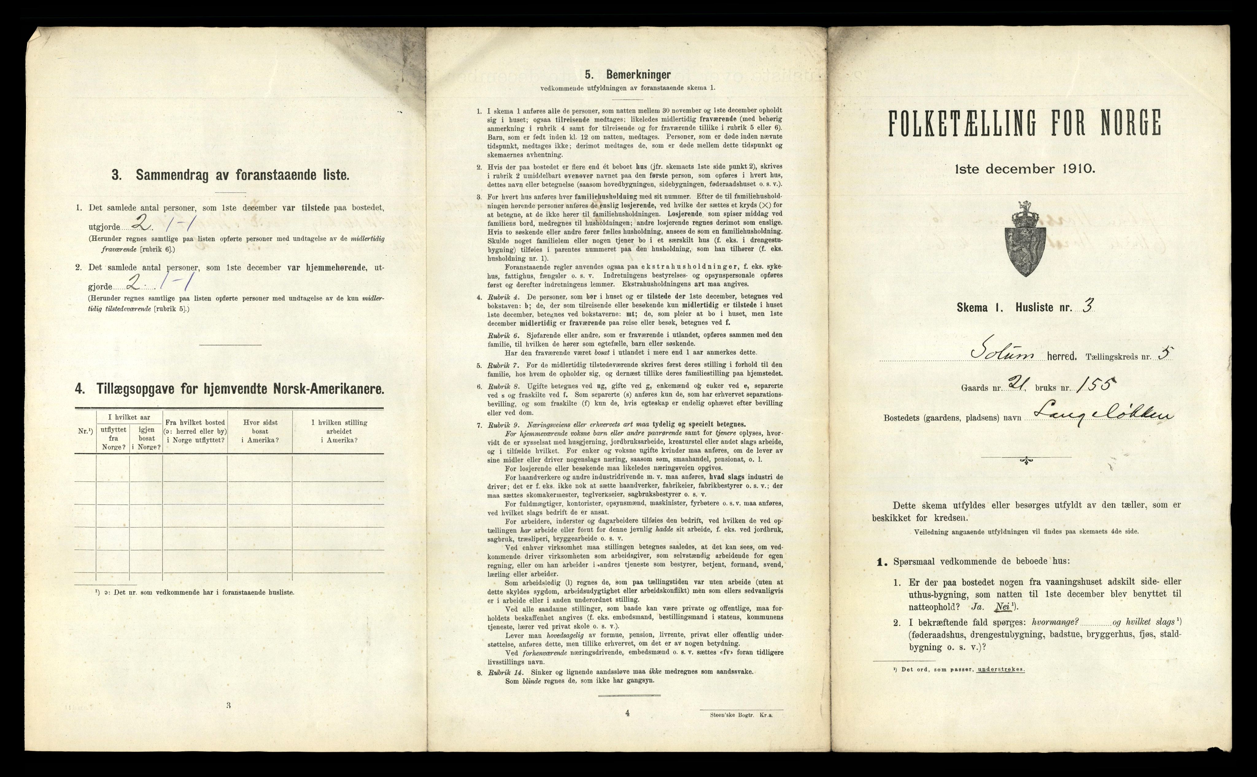 RA, 1910 census for Solum, 1910, p. 1169