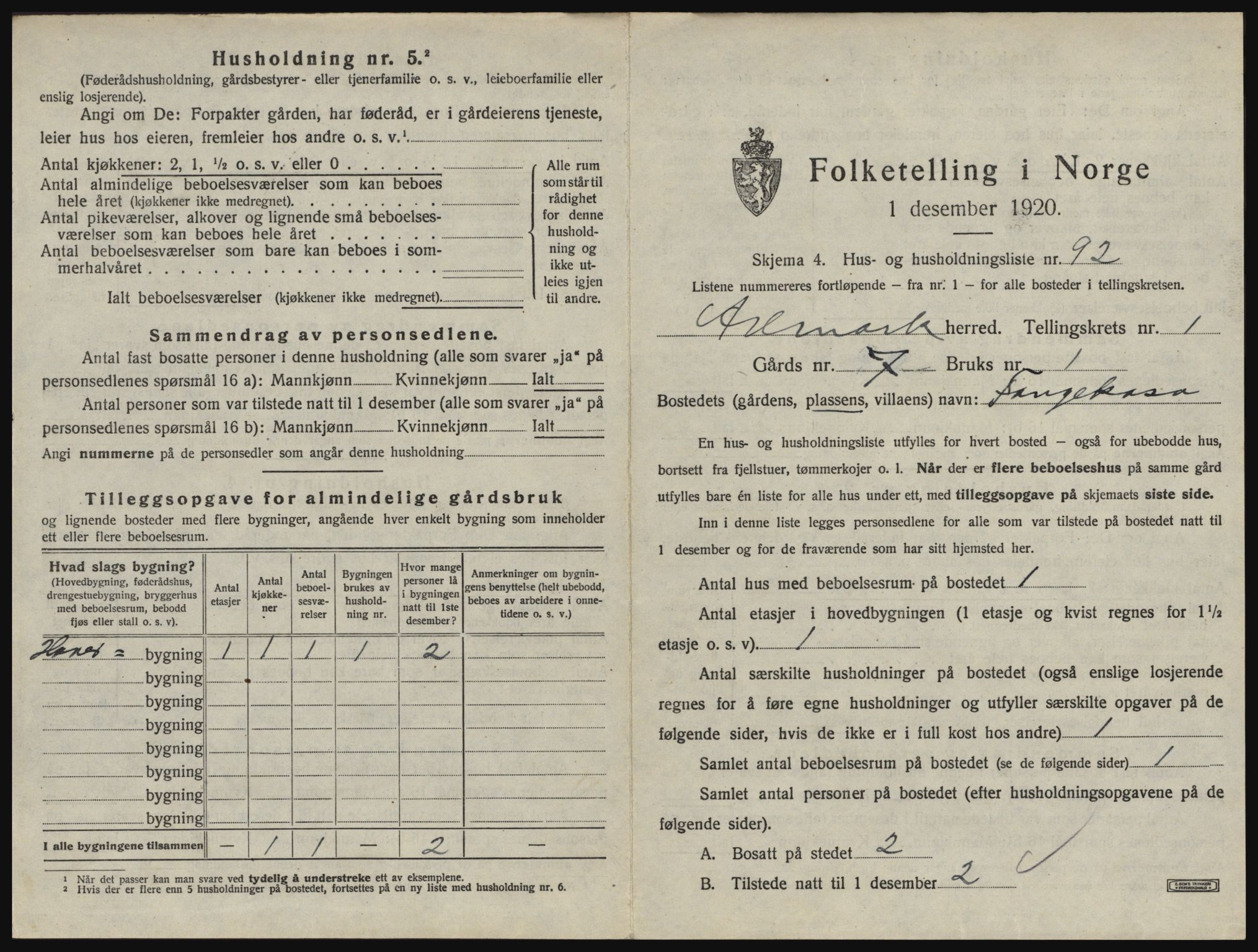 SAO, 1920 census for Aremark, 1920, p. 187