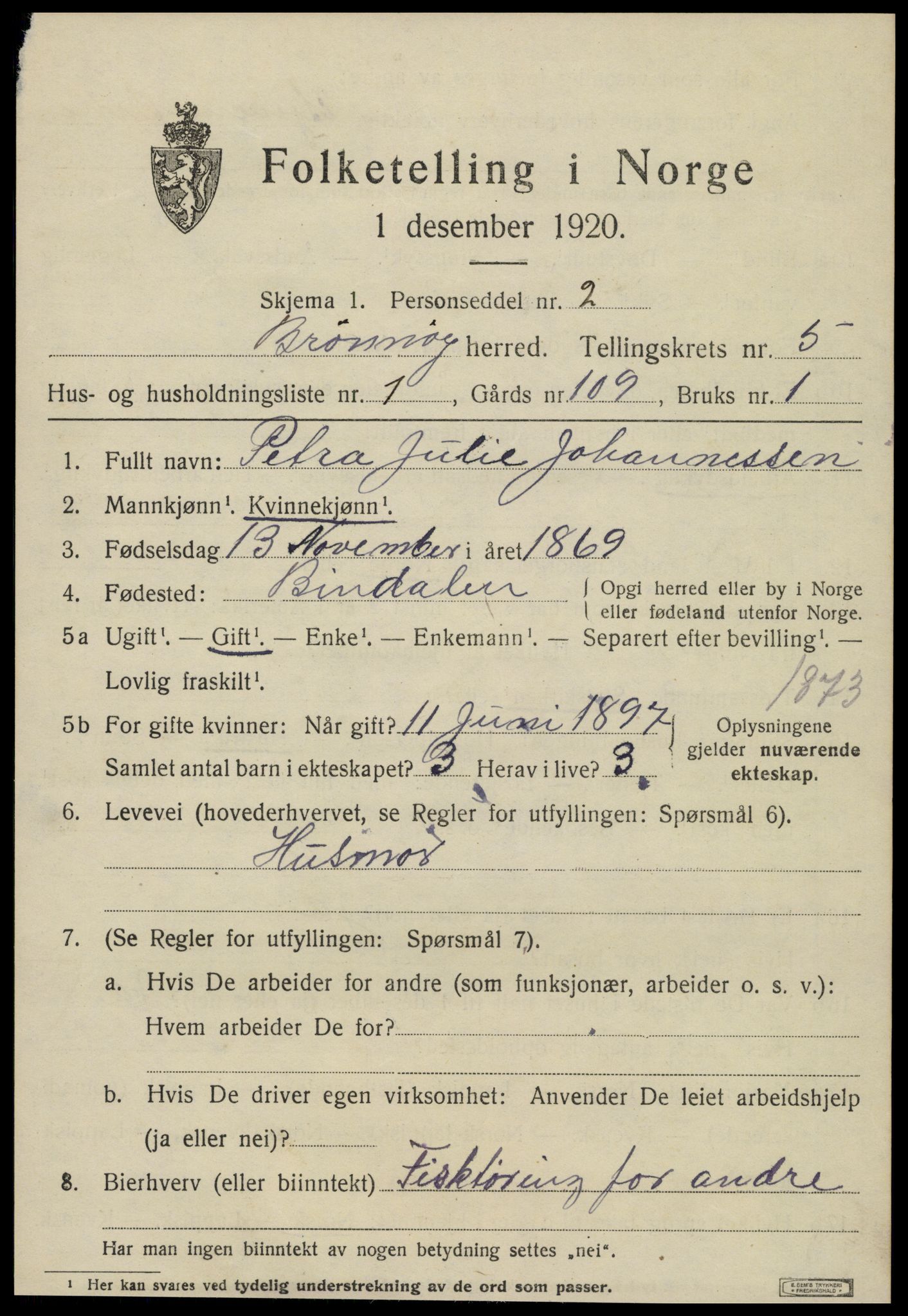 SAT, 1920 census for Brønnøy, 1920, p. 3754