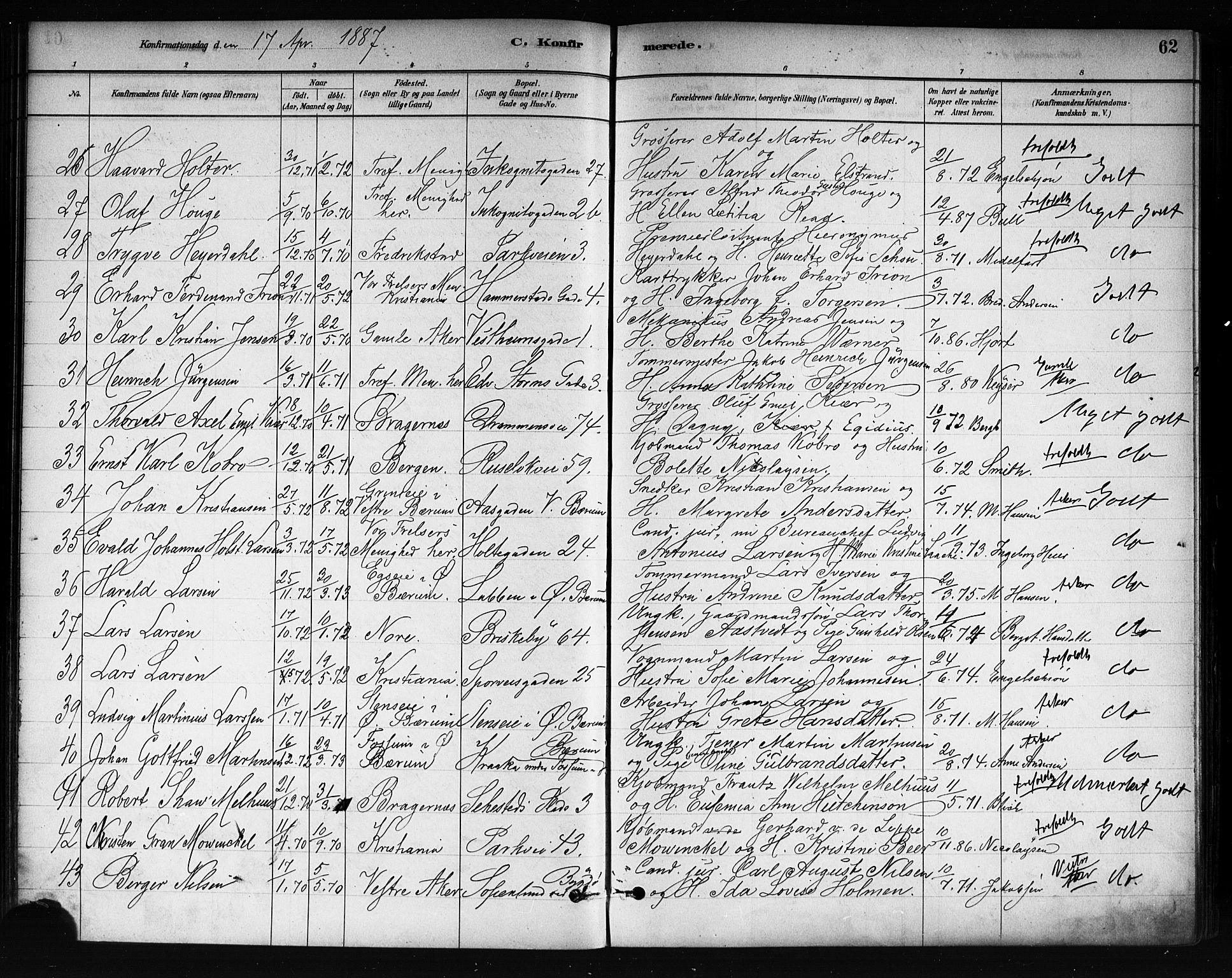 Uranienborg prestekontor Kirkebøker, SAO/A-10877/F/Fa/L0002: Parish register (official) no. 2, 1880-1896, p. 62
