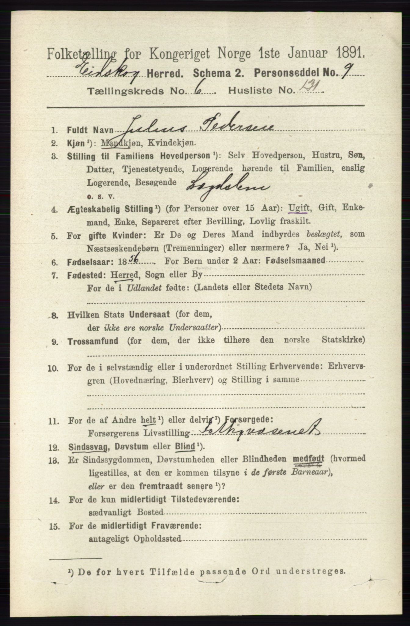 RA, 1891 census for 0420 Eidskog, 1891, p. 3540