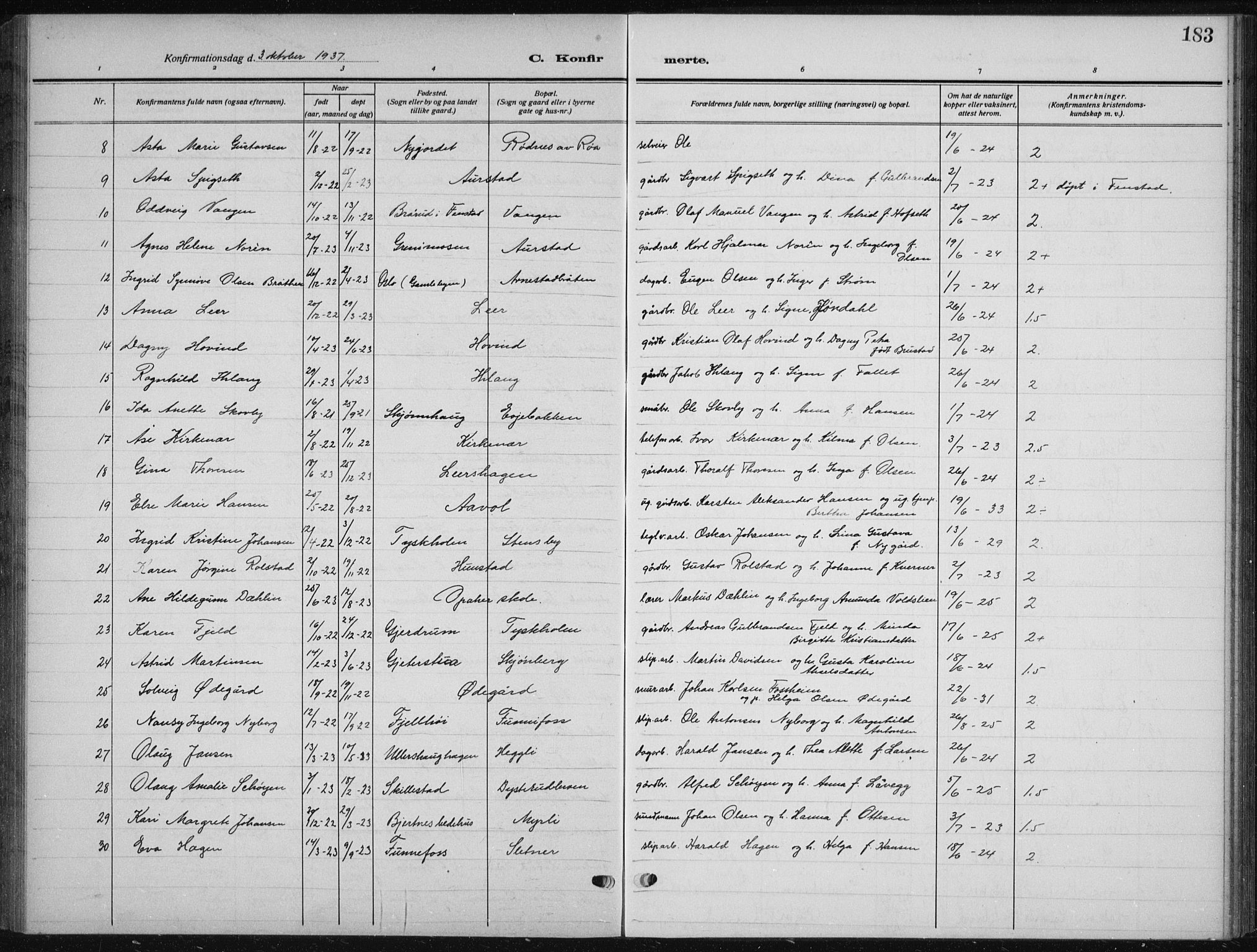 Nes prestekontor Kirkebøker, AV/SAO-A-10410/G/Ga/L0003: Parish register (copy) no. I 3, 1913-1941, p. 183