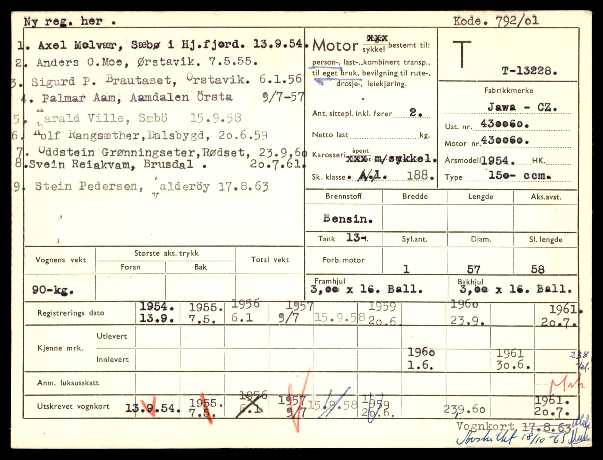Møre og Romsdal vegkontor - Ålesund trafikkstasjon, AV/SAT-A-4099/F/Fe/L0038: Registreringskort for kjøretøy T 13180 - T 13360, 1927-1998, p. 807