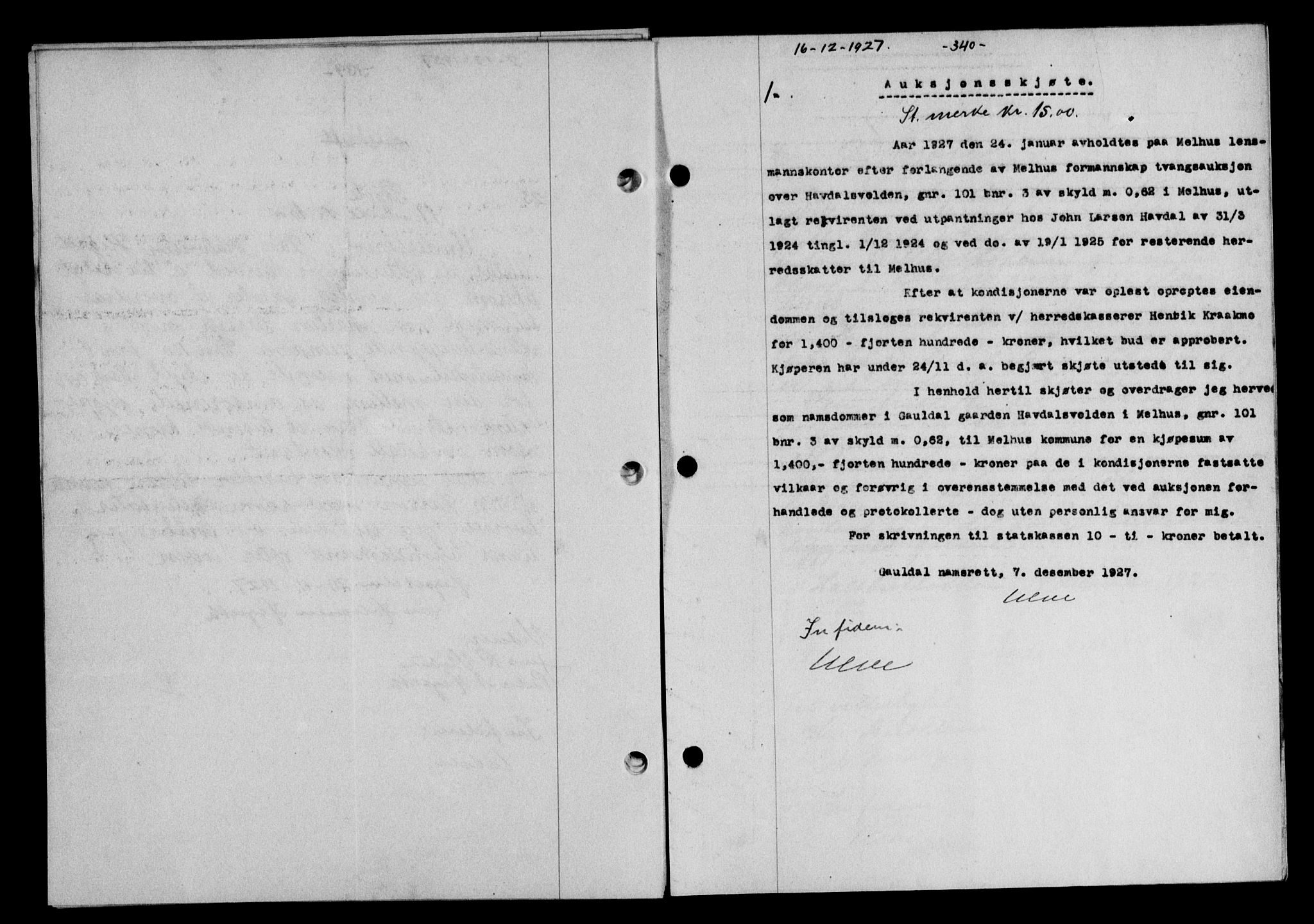 Gauldal sorenskriveri, SAT/A-0014/1/2/2C/L0036: Mortgage book no. 37, 1927-1928, Deed date: 16.12.1927