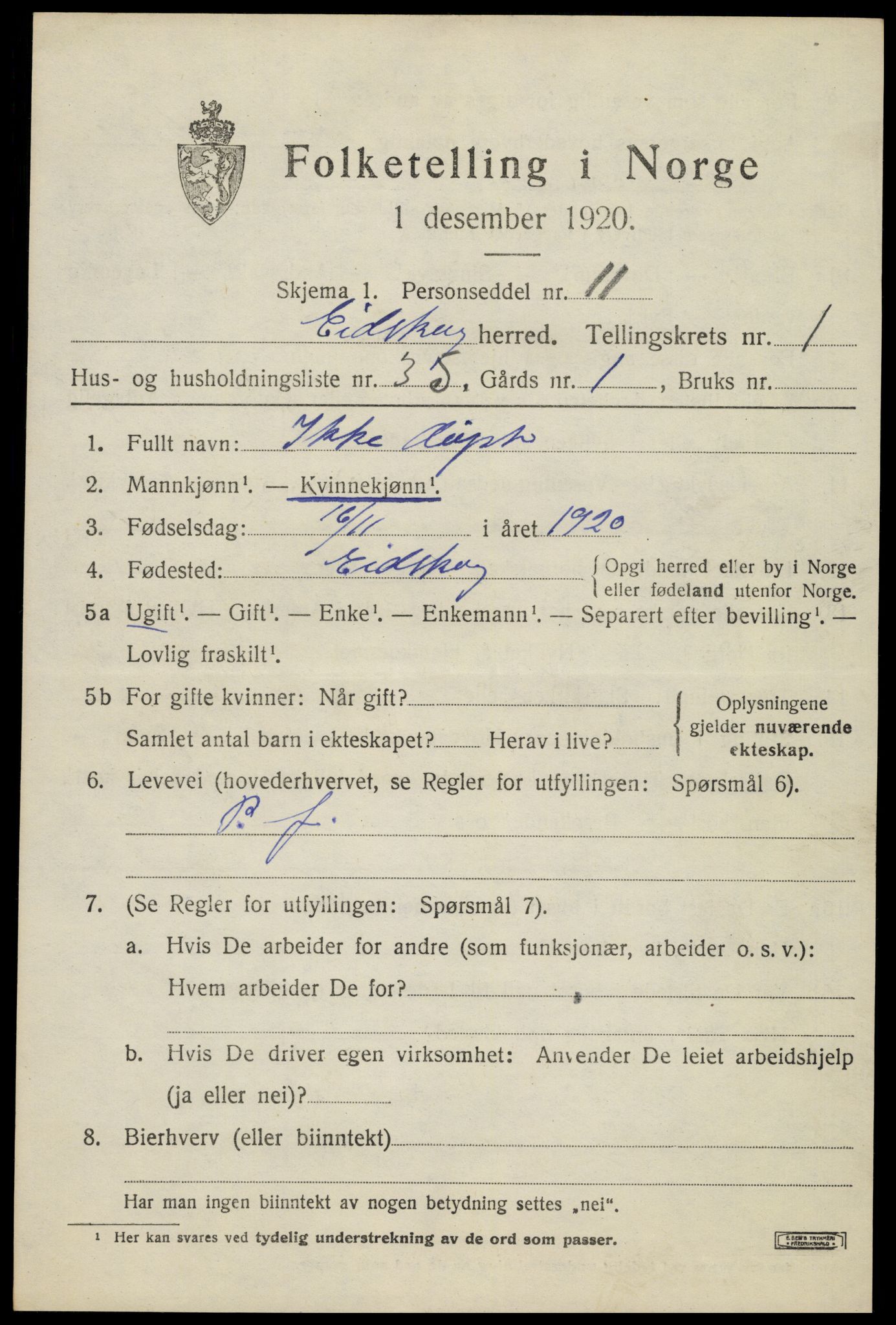 SAH, 1920 census for Eidskog, 1920, p. 2801