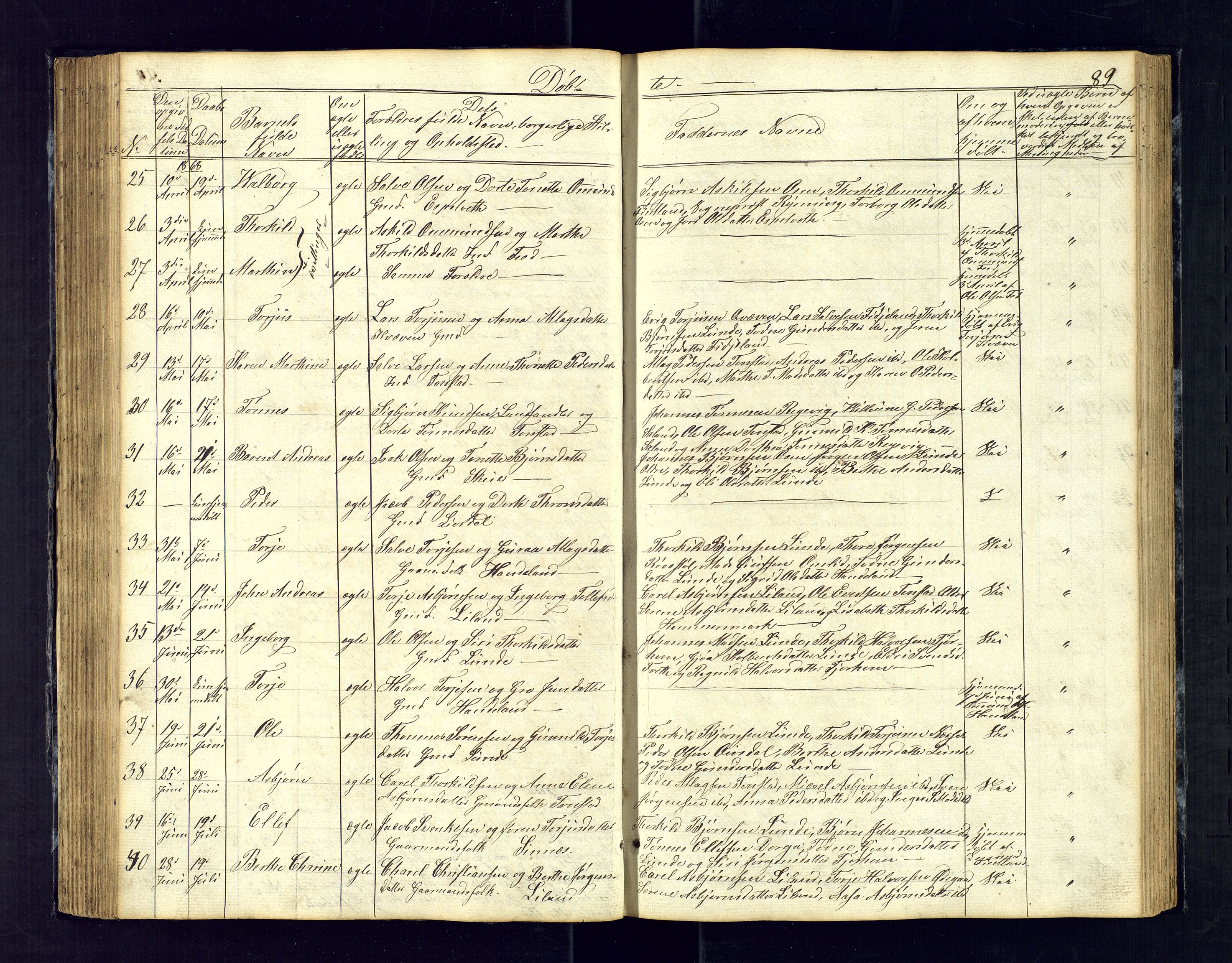 Sirdal sokneprestkontor, SAK/1111-0036/F/Fb/Fbb/L0002: Parish register (copy) no. B-2, 1848-1878, p. 89