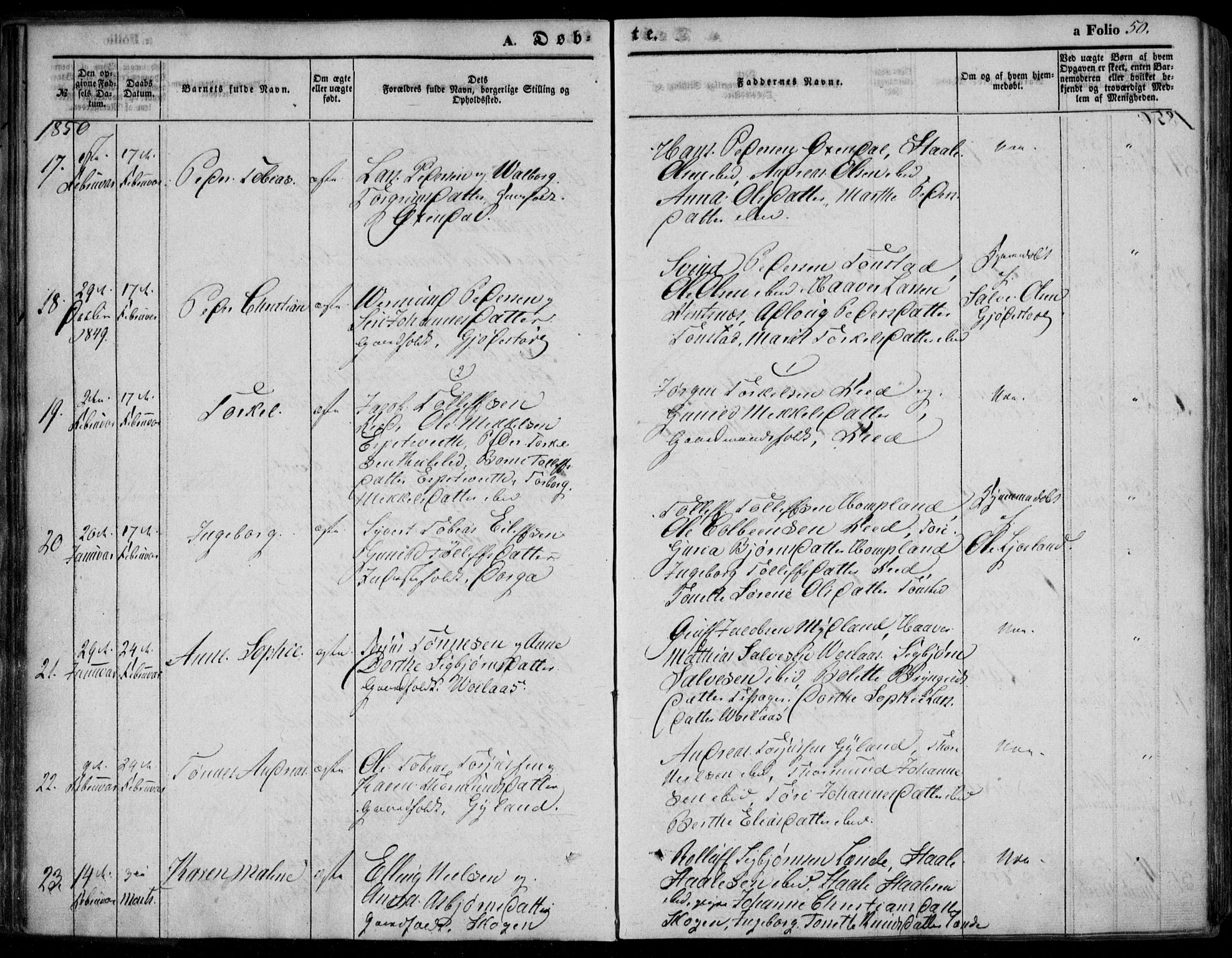 Bakke sokneprestkontor, AV/SAK-1111-0002/F/Fa/Faa/L0005: Parish register (official) no. A 5, 1847-1855, p. 50