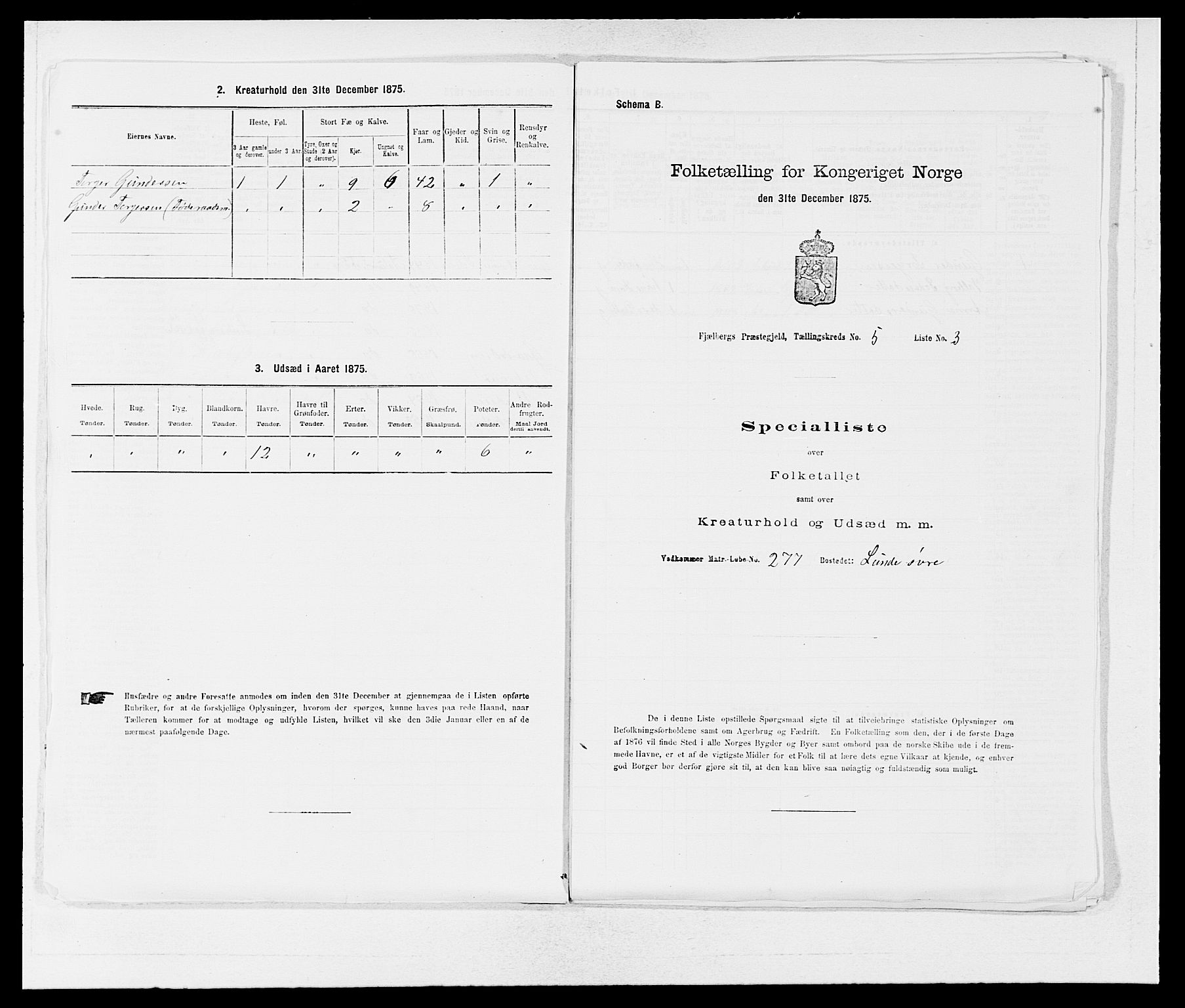 SAB, 1875 census for 1213P Fjelberg, 1875, p. 497