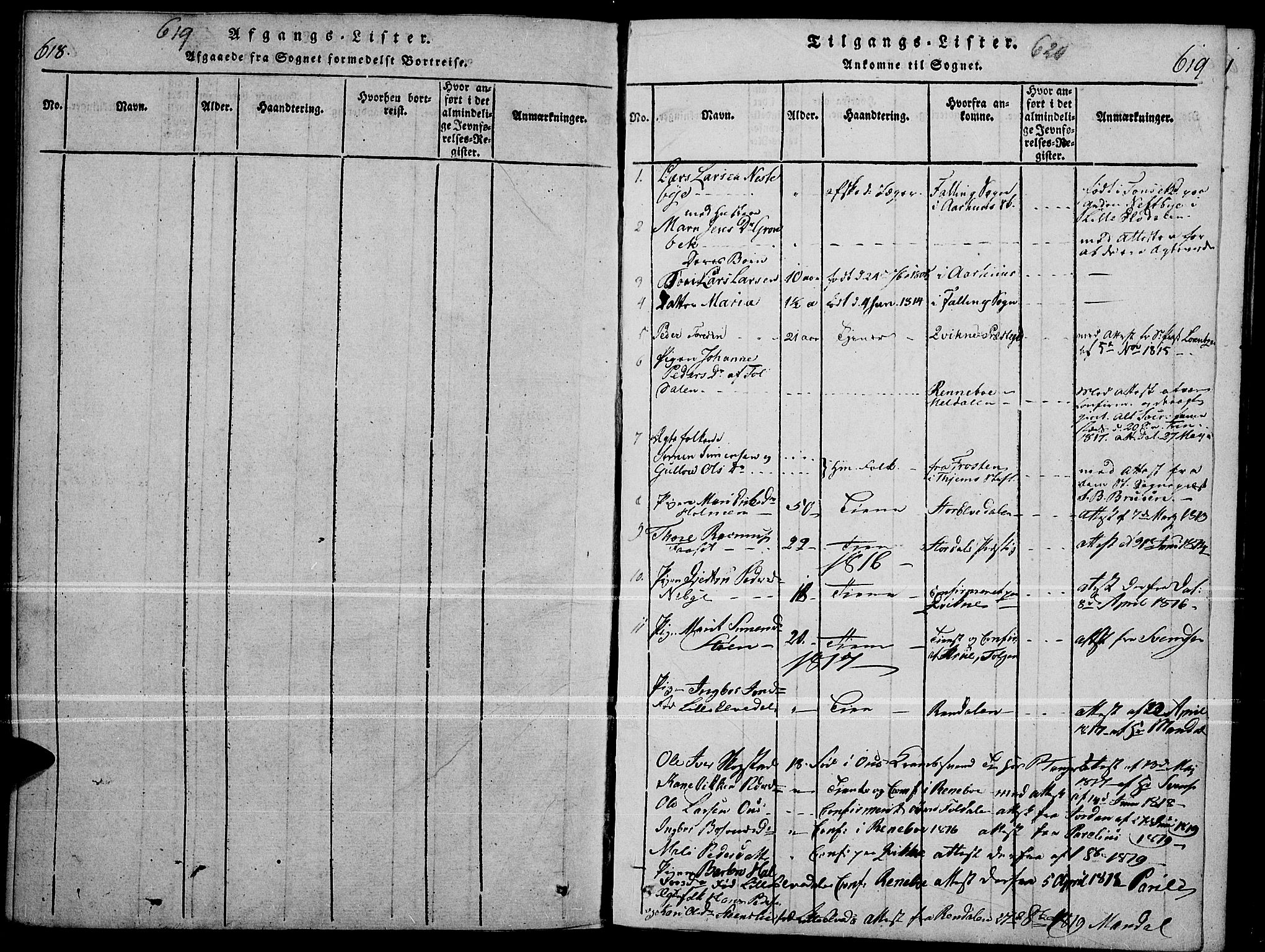 Tynset prestekontor, SAH/PREST-058/H/Ha/Haa/L0018: Parish register (official) no. 18, 1815-1829, p. 618-619