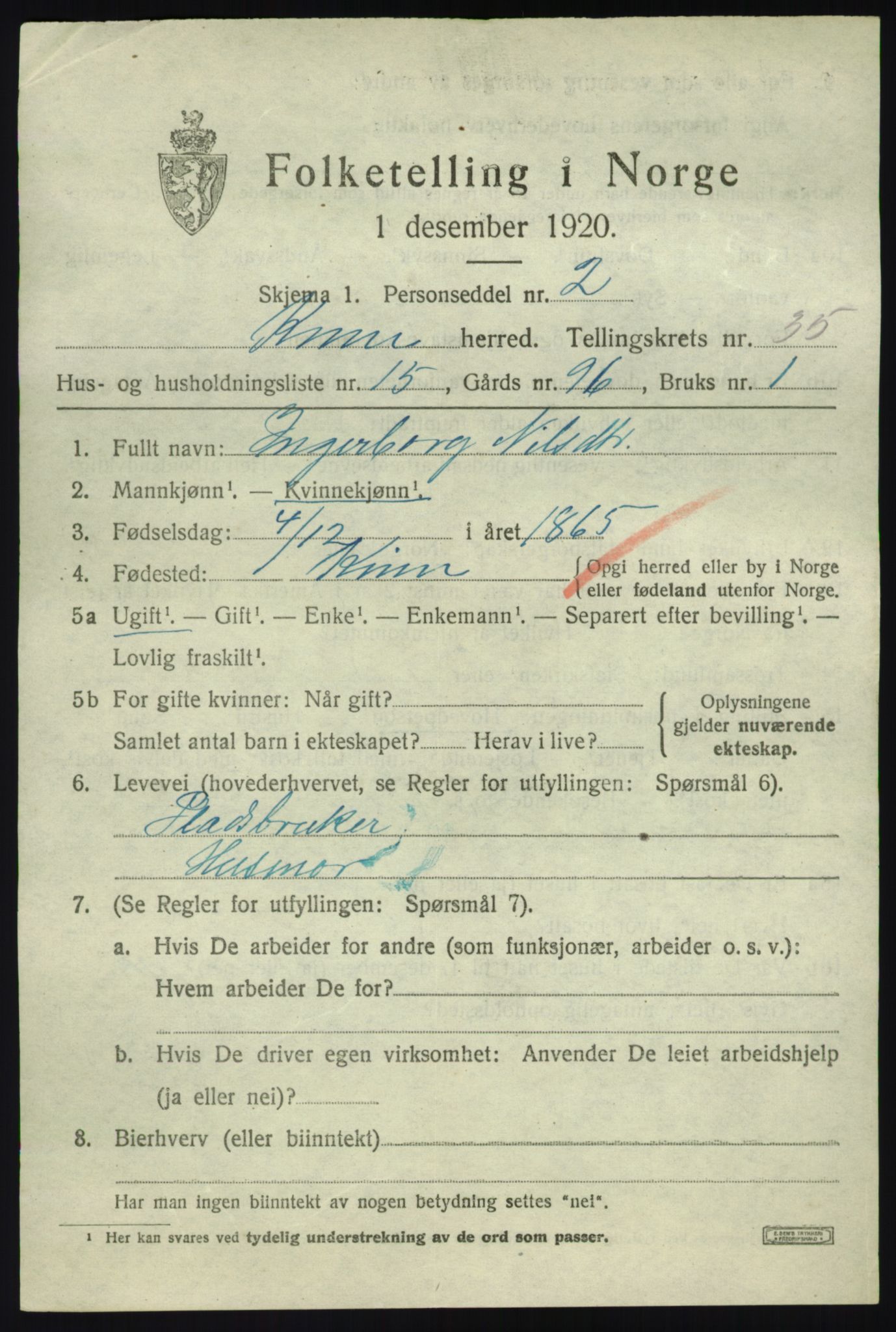 SAB, 1920 census for Kinn, 1920, p. 11743