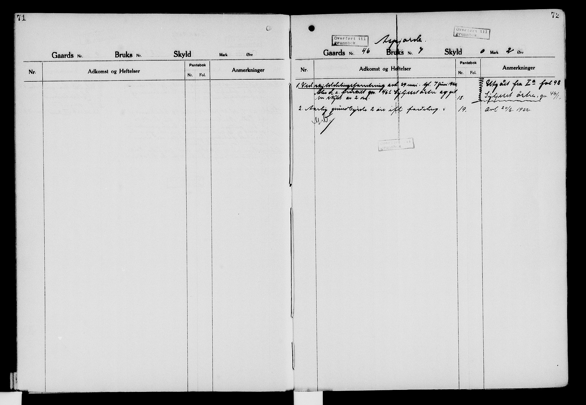 Nord-Hedmark sorenskriveri, SAH/TING-012/H/Ha/Had/Hade/L0006: Mortgage register no. 4.6, 1920-1940, p. 71-72