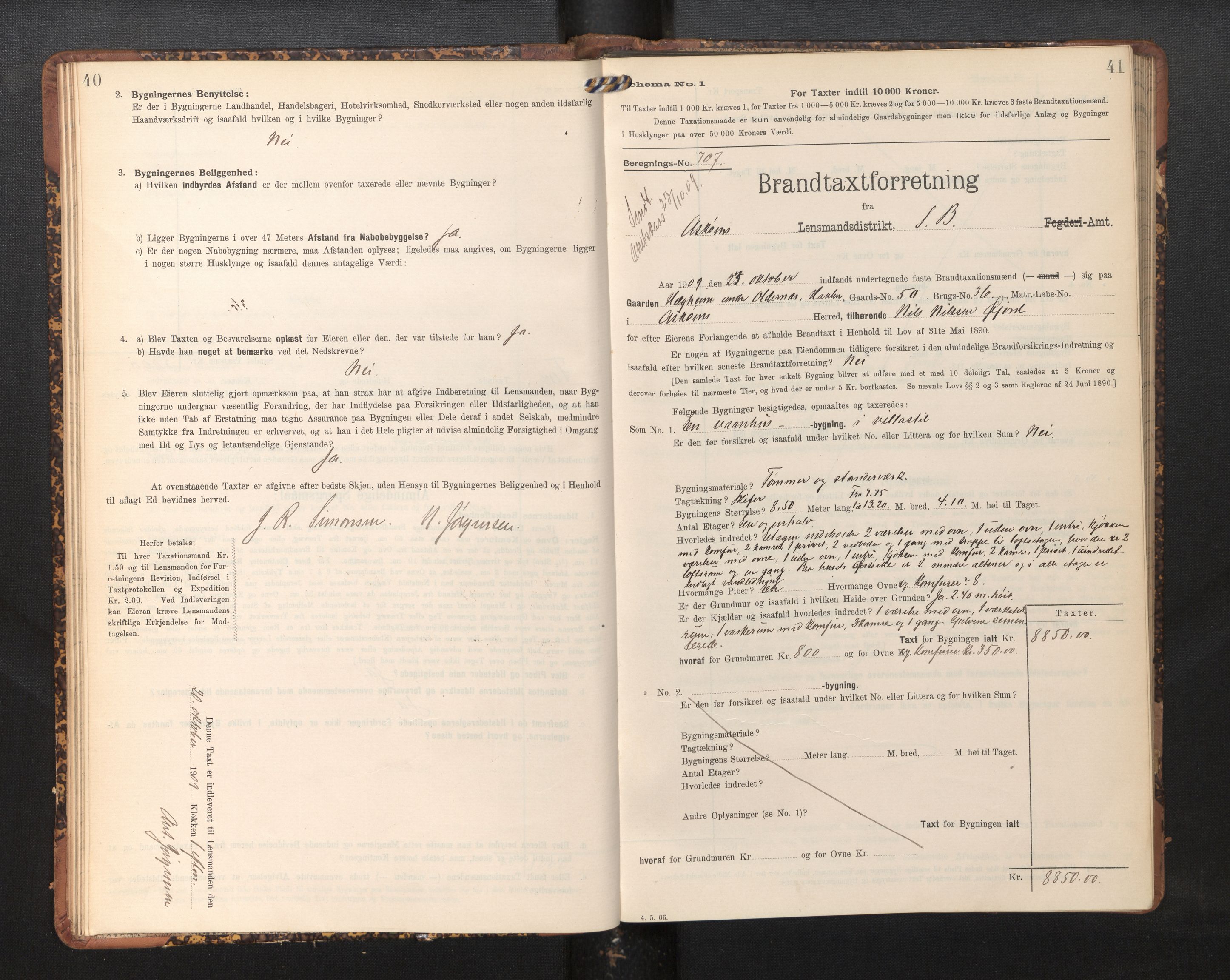 Lensmannen i Askøy, AV/SAB-A-31001/0012/L0006: Branntakstprotokoll, skjematakst, Laksevåg, 1907-1917, p. 40-41