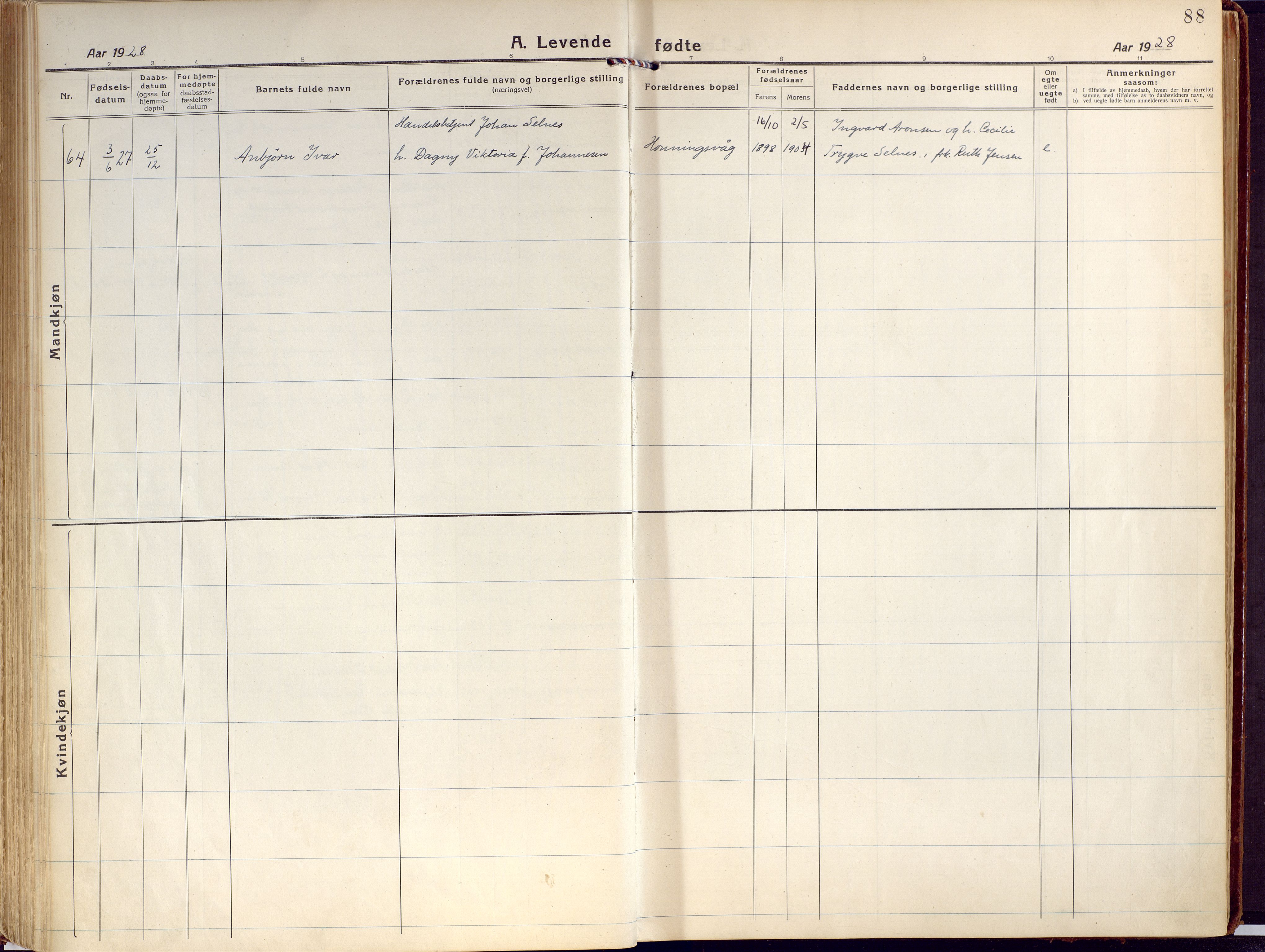 Kjelvik/Nordkapp sokneprestkontor, AV/SATØ-S-1350/H/Ha/L0002kirke: Parish register (official) no. 2, 1920-1929, p. 88