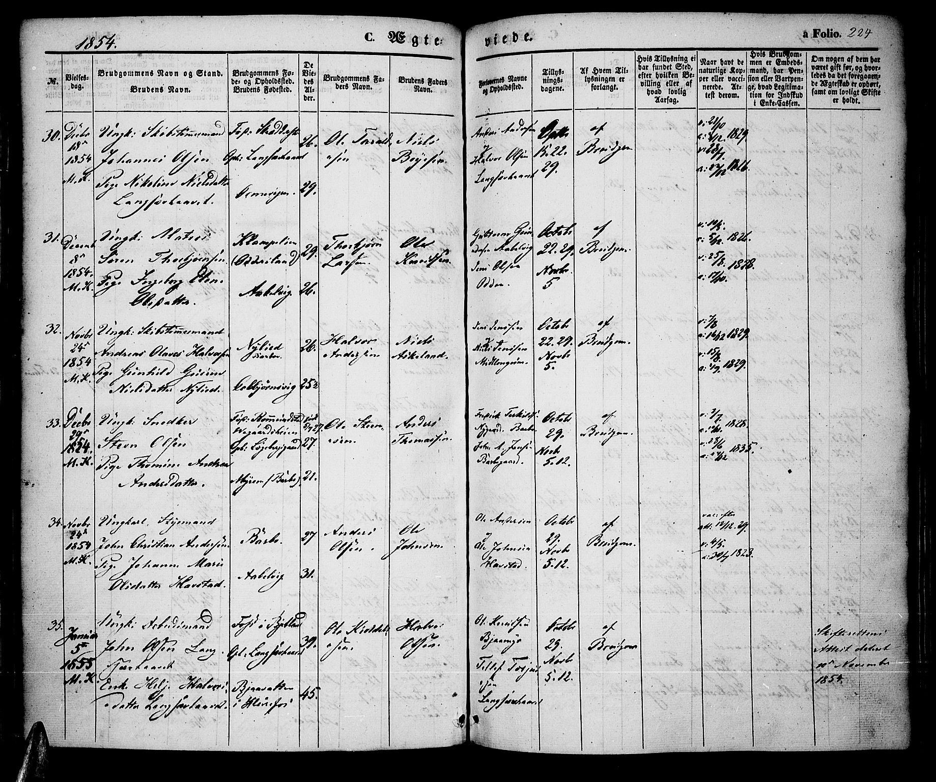 Tromøy sokneprestkontor, AV/SAK-1111-0041/F/Fa/L0005: Parish register (official) no. A 5, 1847-1856, p. 224