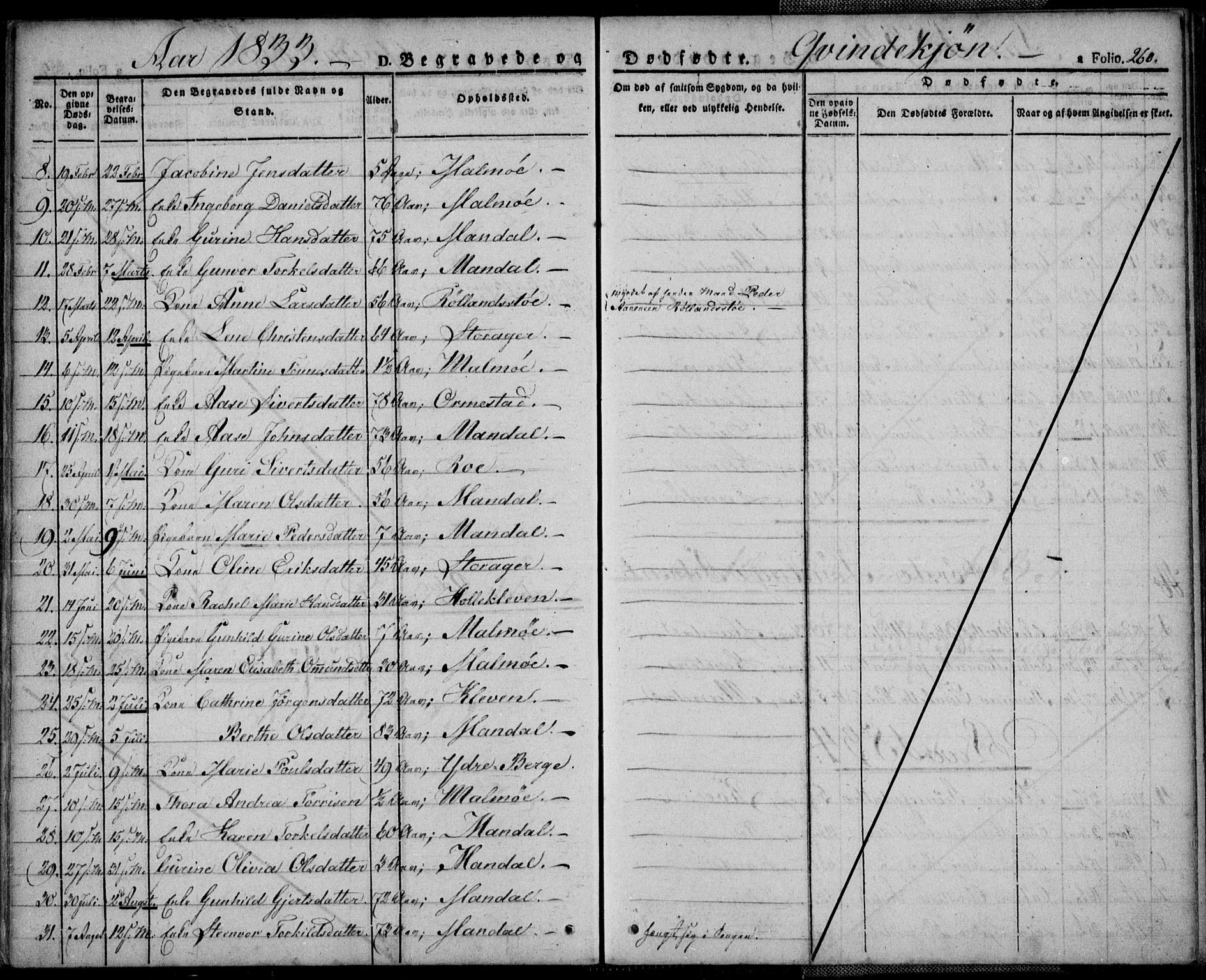 Mandal sokneprestkontor, SAK/1111-0030/F/Fa/Faa/L0011: Parish register (official) no. A 11, 1830-1839, p. 260