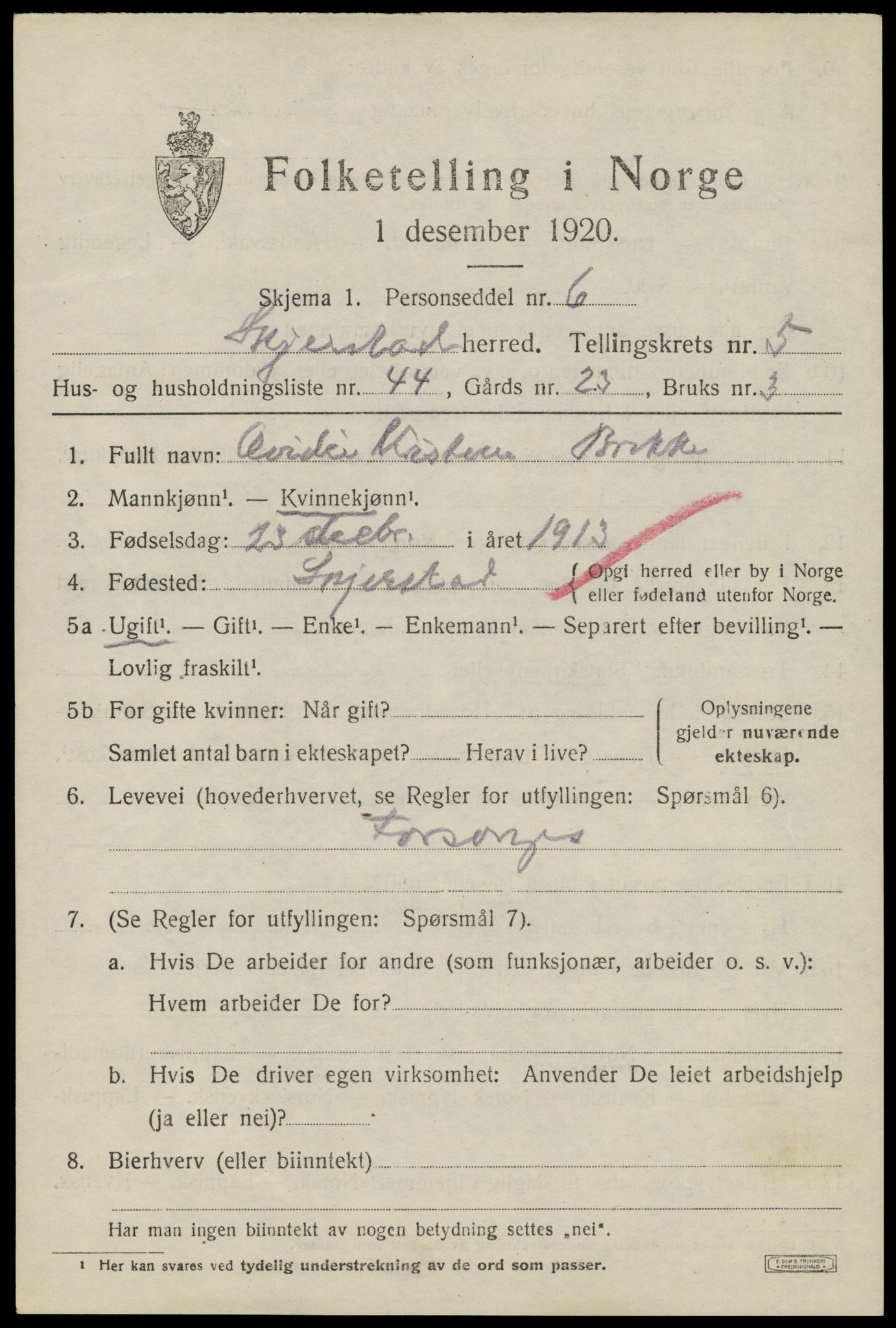 SAT, 1920 census for Skjerstad, 1920, p. 2143