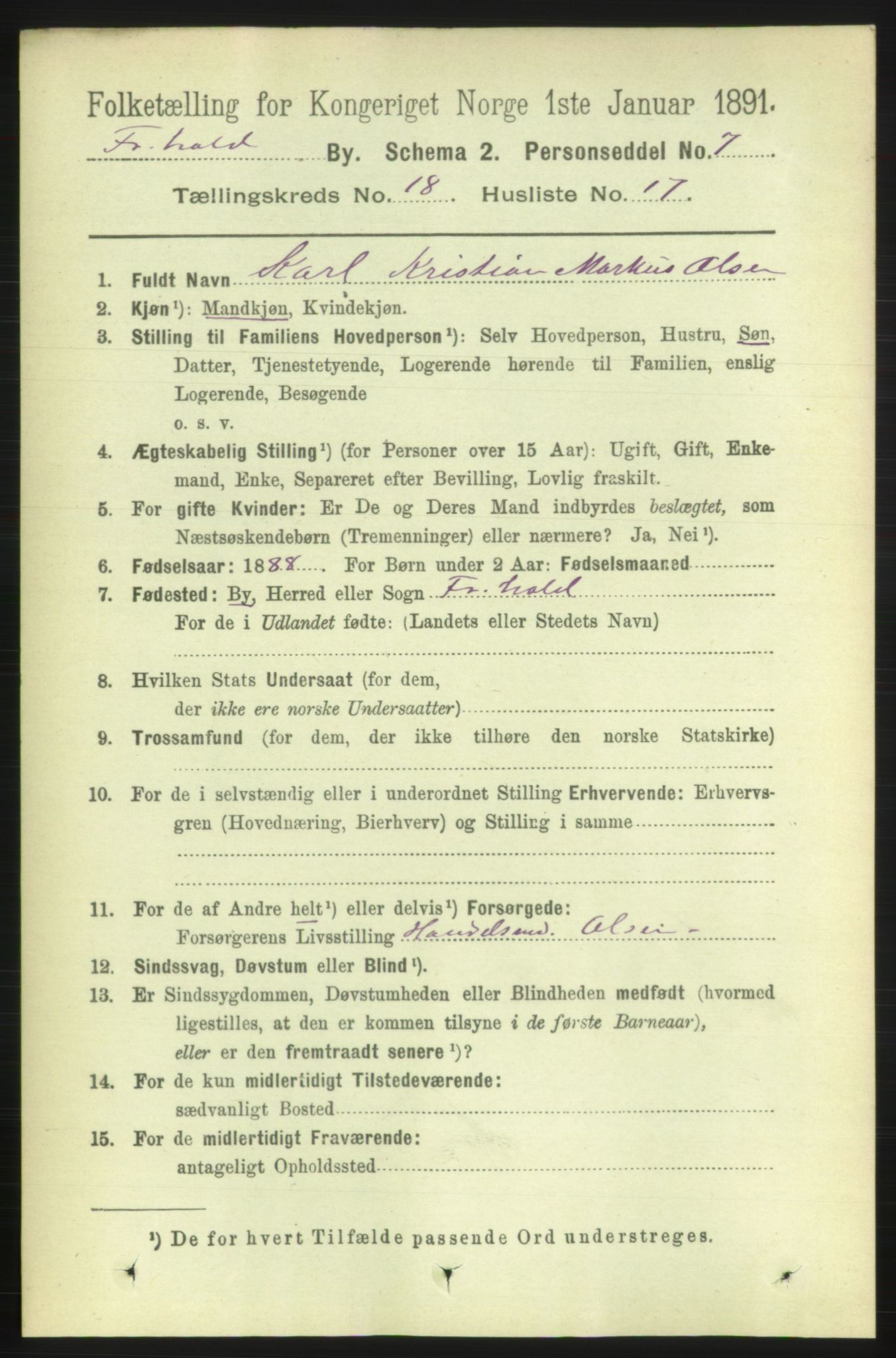 RA, 1891 census for 0101 Fredrikshald, 1891, p. 11570