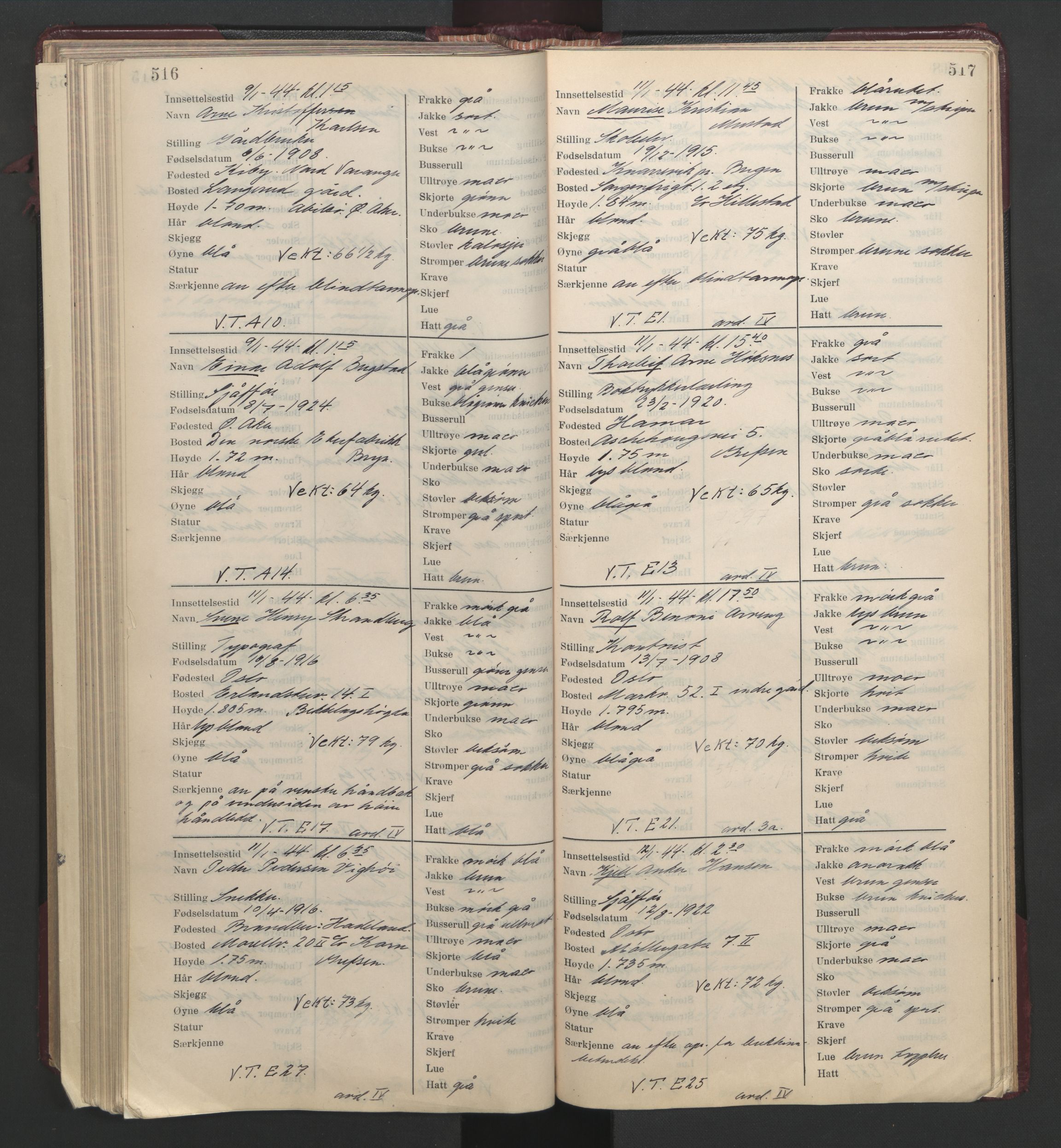 Statspolitiet - Hovedkontoret / Osloavdelingen, AV/RA-S-1329/C/Cl/L0014: Mottakelsesprotokoll, 1941-1944, p. 516-517