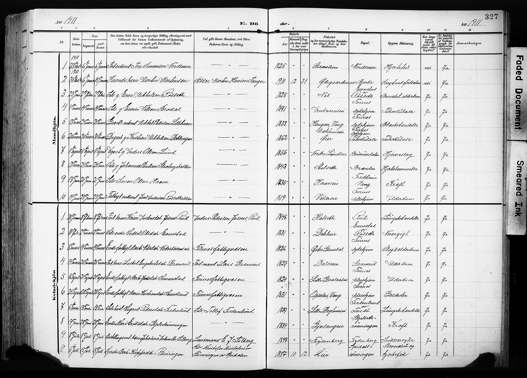 Furnes prestekontor, AV/SAH-PREST-012/L/La/L0001: Parish register (copy) no. 1, 1904-1933, p. 327