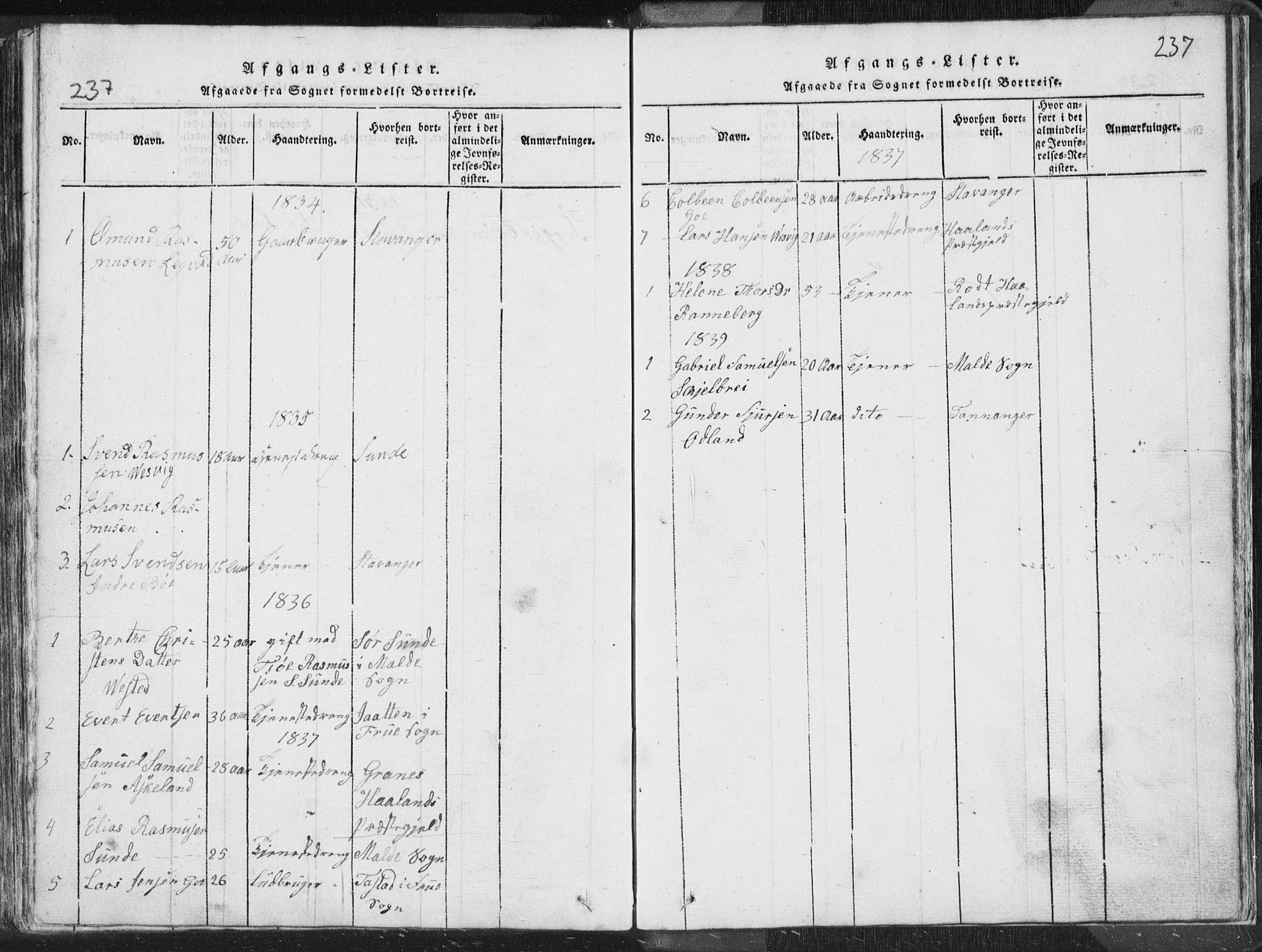 Hetland sokneprestkontor, SAST/A-101826/30/30BA/L0001: Parish register (official) no. A 1, 1816-1856, p. 237